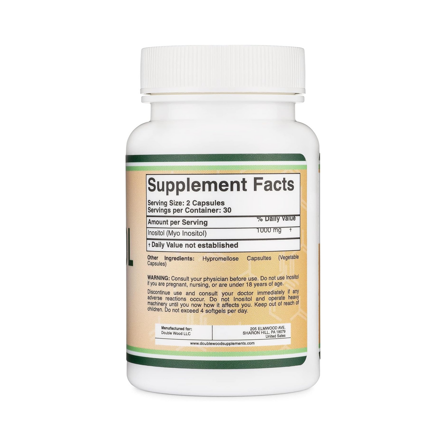 Double Wood Inositol (Myo-Inositol) 1000 mg, 60 Cápsulas