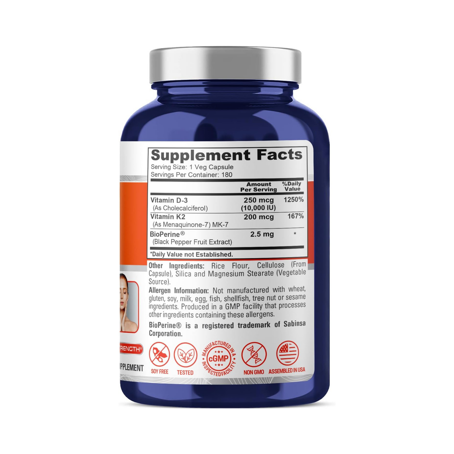 NusaPure Vitamina K2 (MK7) 200mcg + D3 10.000 UI 180 Cápsulas Vegetais