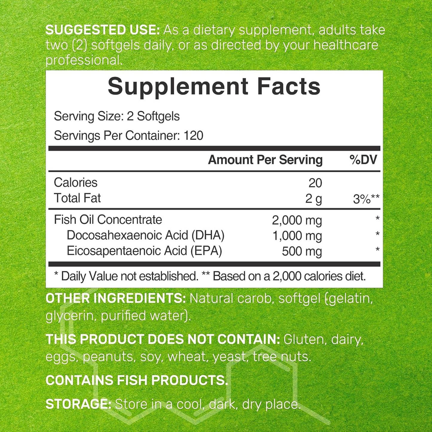 DEAL Supplement DHA 1000 mg EPA 500mg dosagem em 2 Cápsulas 240 Cápsulas Softgel Sabor Limão