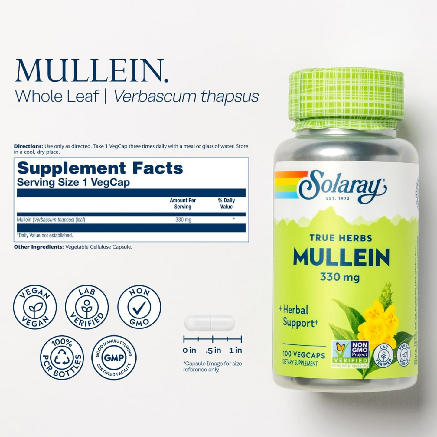 Combo 2x Solaray Mullein Leaf 330 mg, 100 Cápsulas Vegetais