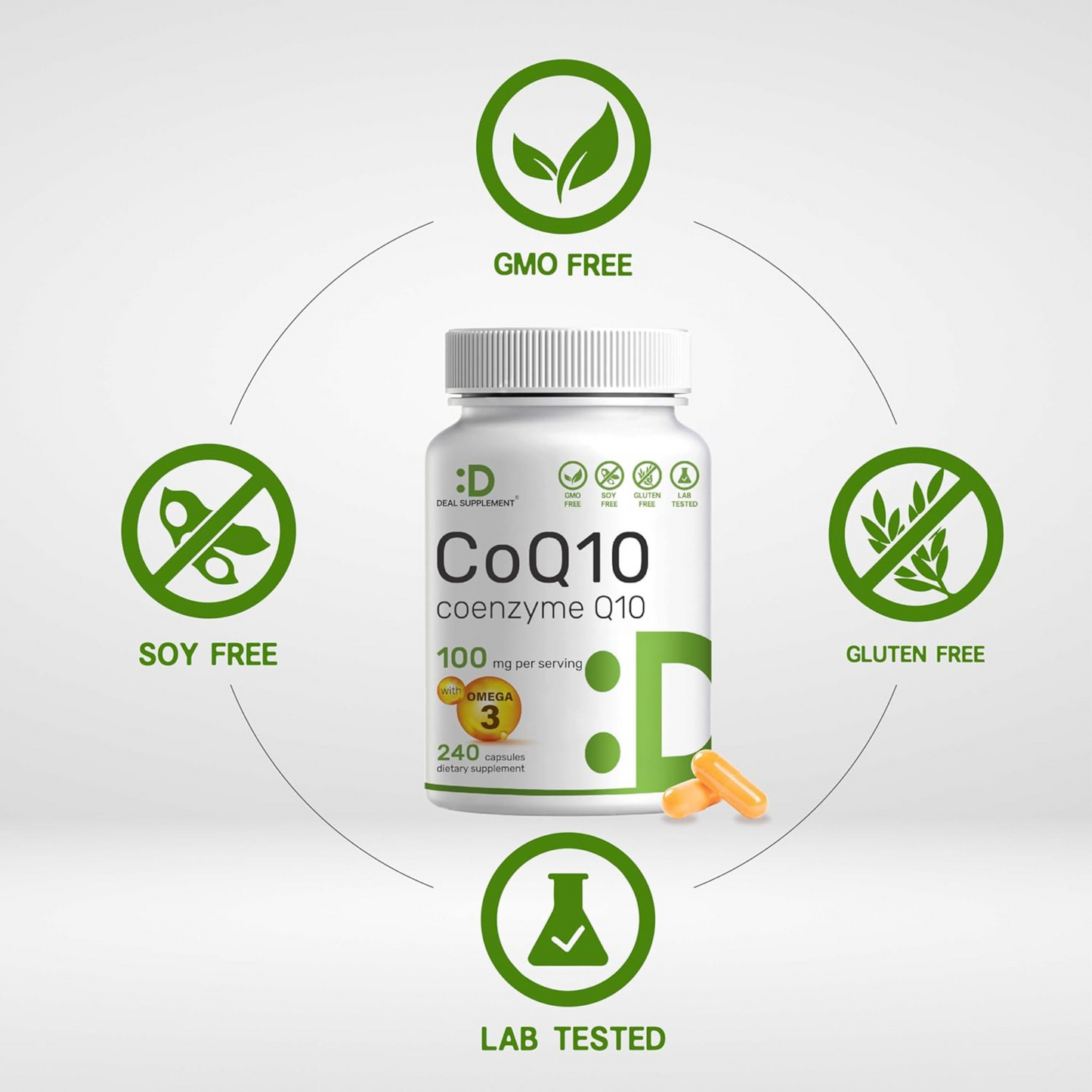 Deal Supplement CoQ10 100 mg com Ômega 3 100 mg 240 Cápsulas