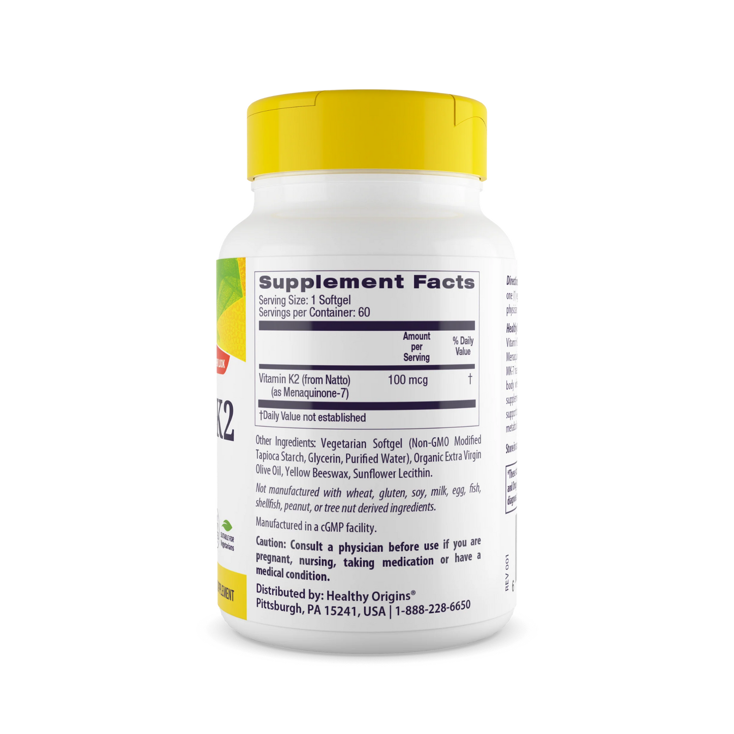 Healthy Origins Vitamina K2 MK7 100 mcg 60 Cápsulas Vegetais