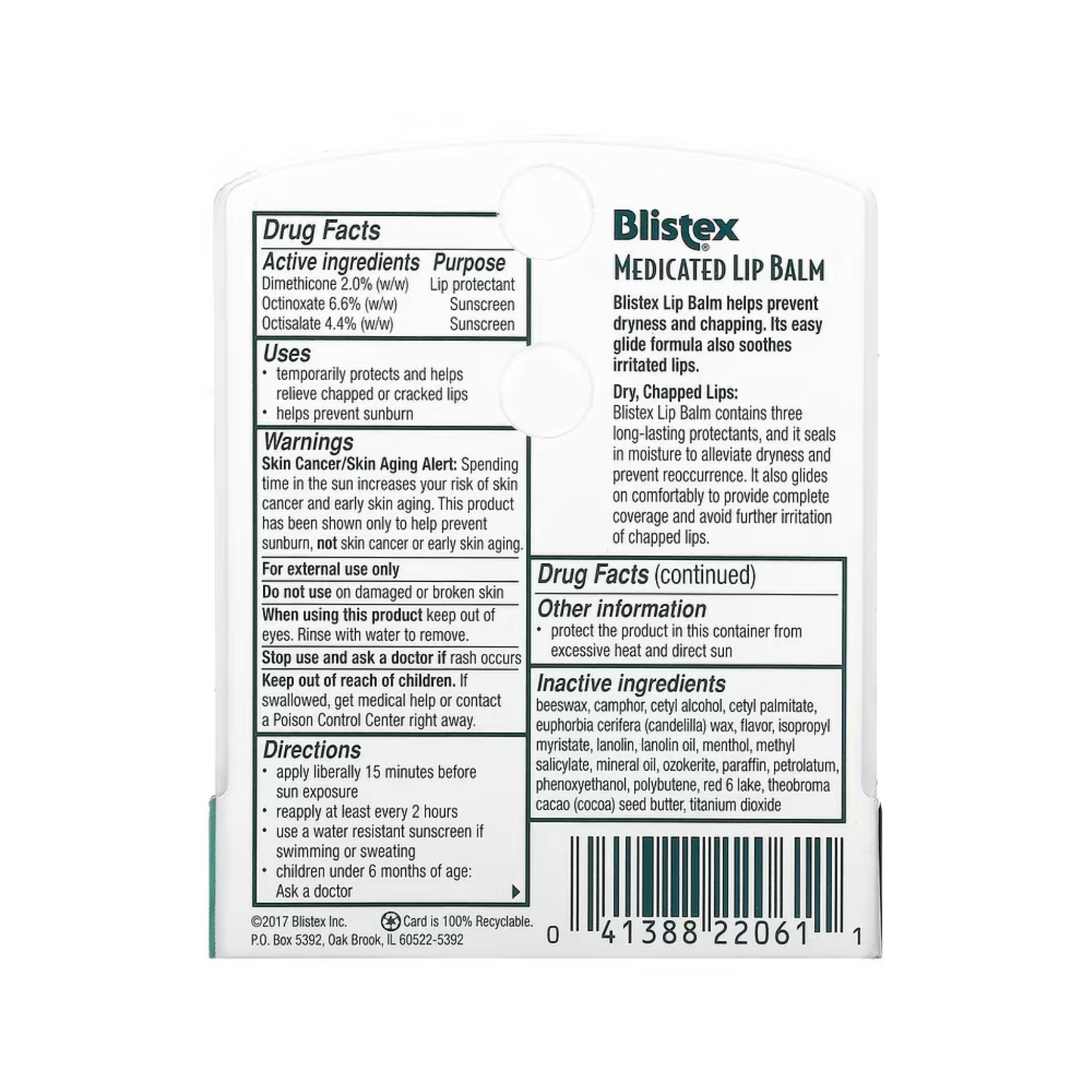 Bálsamo Labial Medicinal Blistex com Protetor Solar SPF 15, 4,25g (Pacote com 5 Unidades)