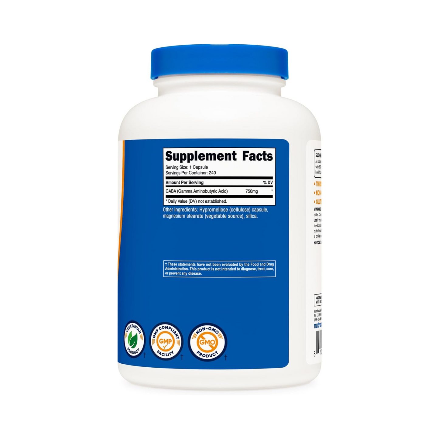 Nutricost GABA 750 mg, 240 Cápsulas