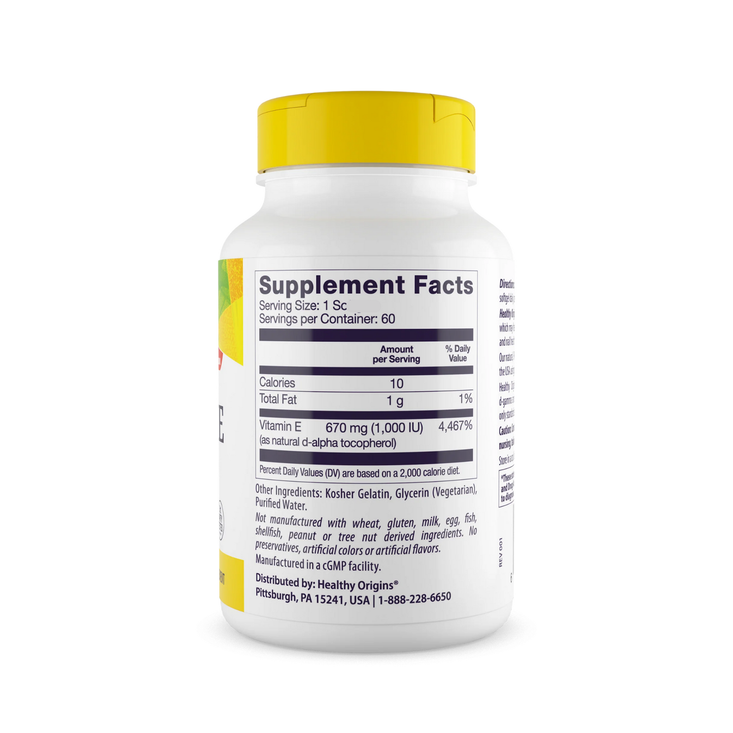 Healthy Origins Vitamin E - 1000 IU (Natural) Mixed Tocopherols, 60 Softgels