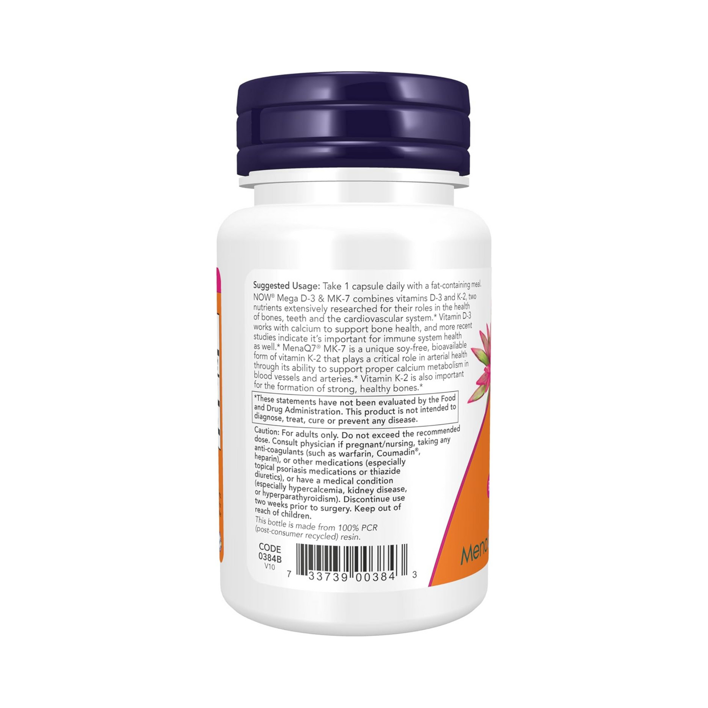 NOW Foods Mega D-3 e MK-7 5000 UI/180 mcg 60 Cápsulas