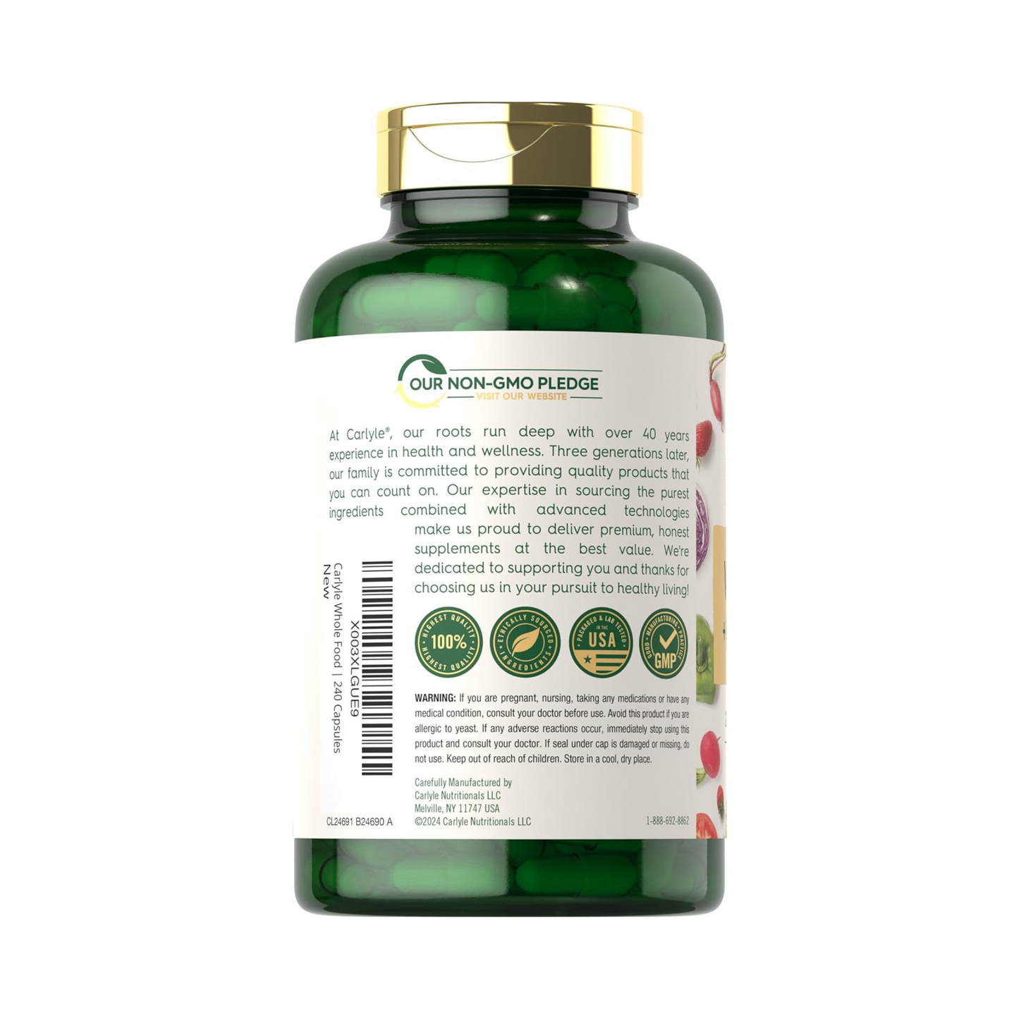 Carlyle Complexo de Vitamina B com Whole Food Blend e L-Metilfolato, 240 Cápsulas