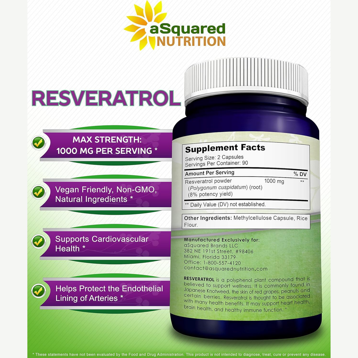 Resveratrol 100% Natural, 1000 mg, 180 Cápsulas