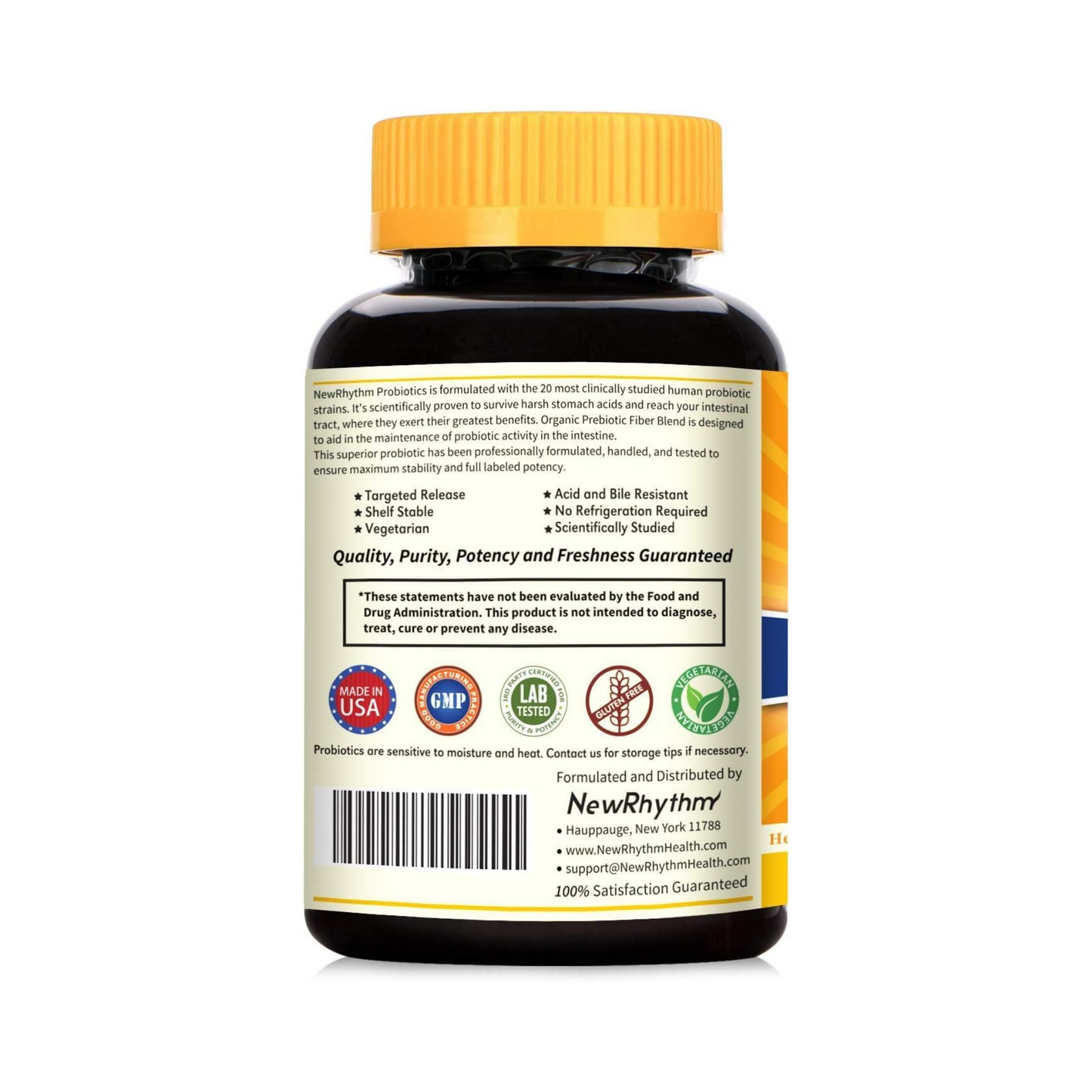 NewRhythm Probióticos 50 Bilhões CFU, 20 Cepas 60 Cápsulas Vegetais