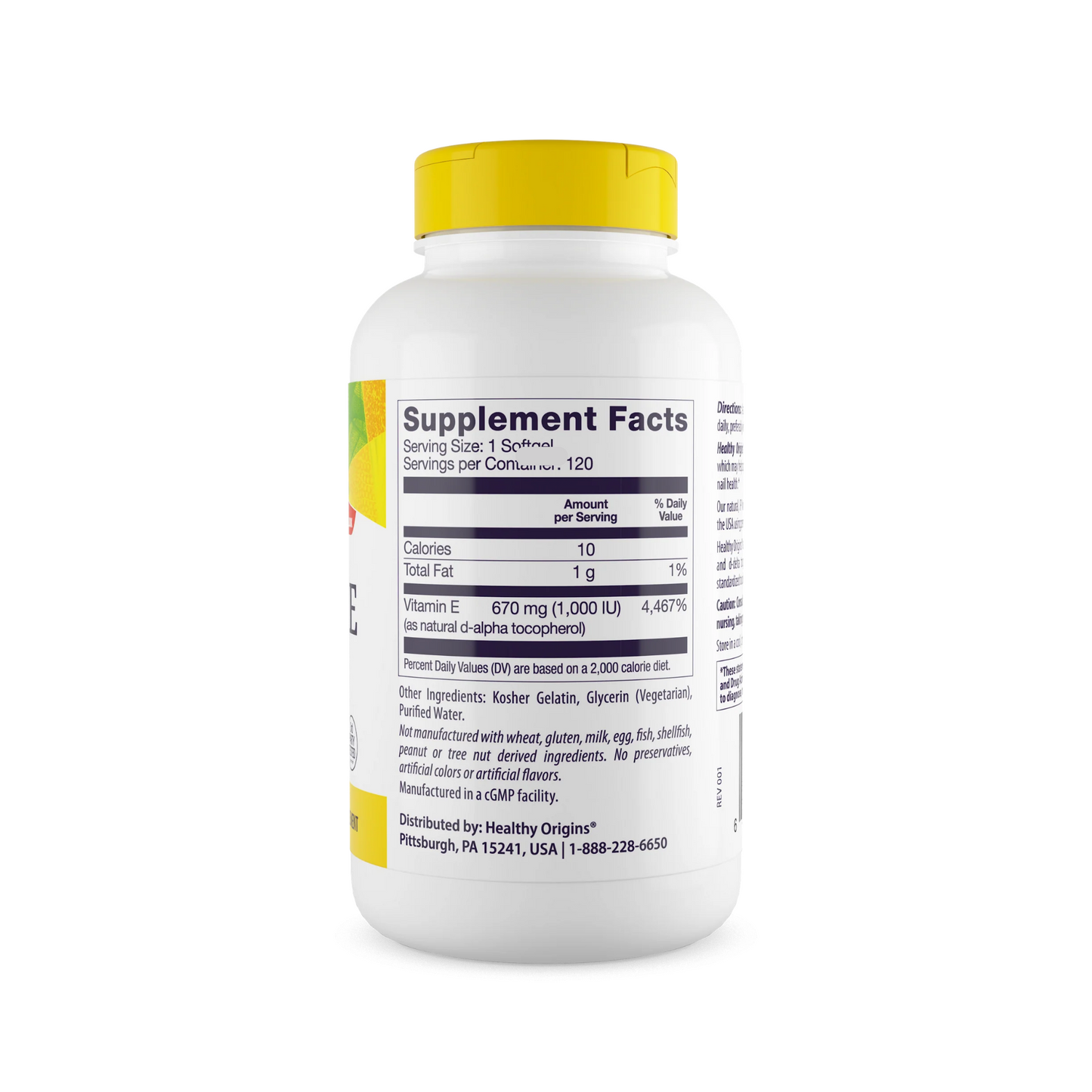 Healthy Origins, Vitamina E, 670 mg, 1000 UI (Natural), Tocoferóis Mistos, 120 Cápsulas Softgel