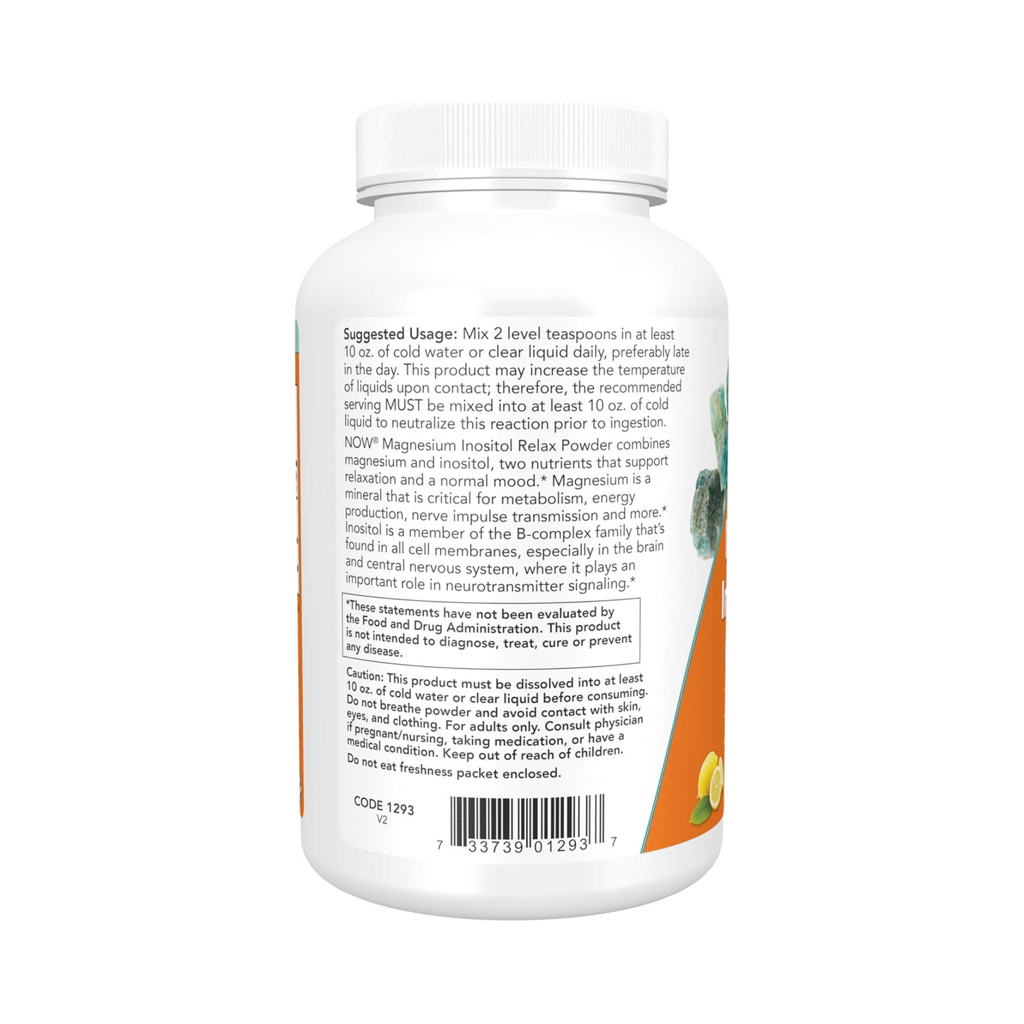 NOW Foods Magnésio Inositol Relax em Pó, Sabor Limonada Efervescente, 454 g