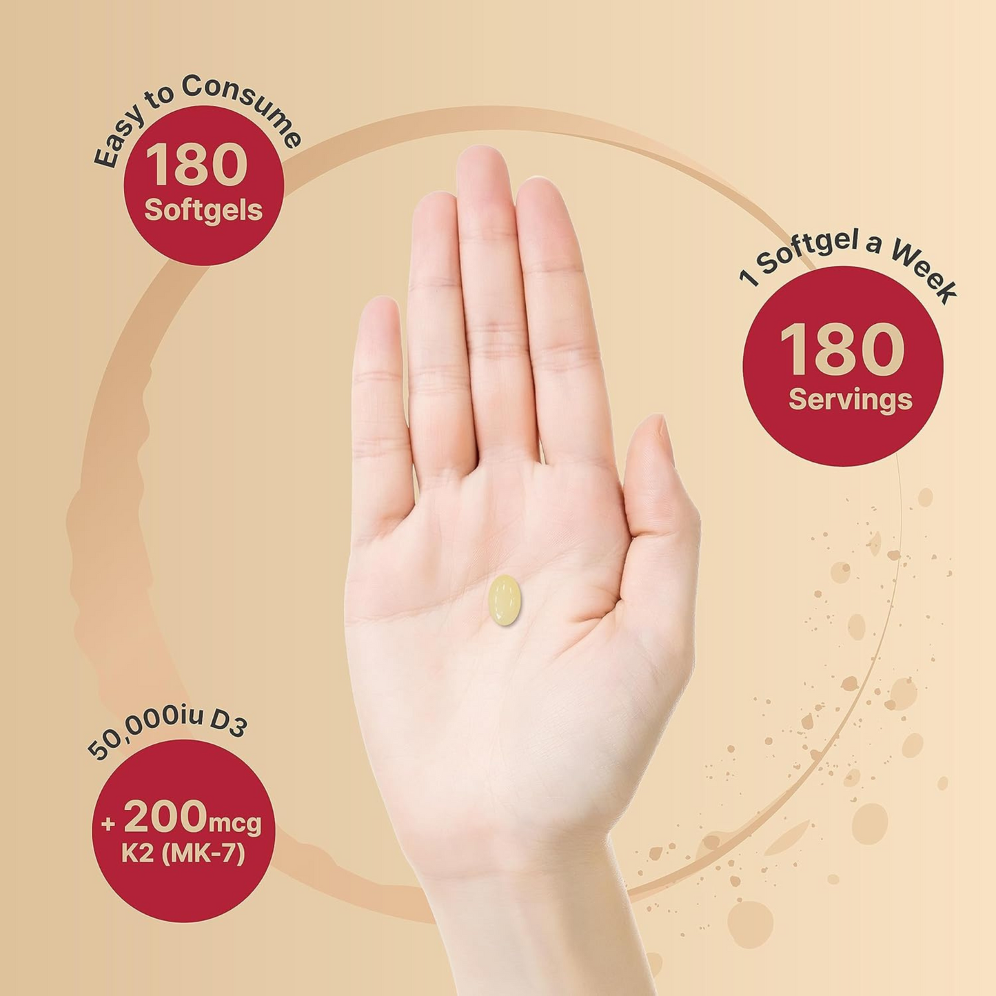 NatureBell Vitamina D3 50.000 UI + K2 MK-7 200 mcg com Óleo de Coco, 180 Cápsulas