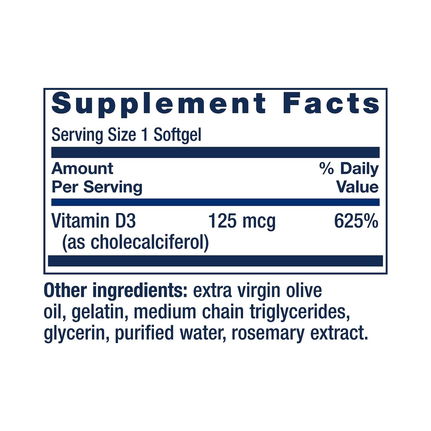 Life Extension, Vitamina D3, 125 mcg, 5000 UI, 60 Cápsulas