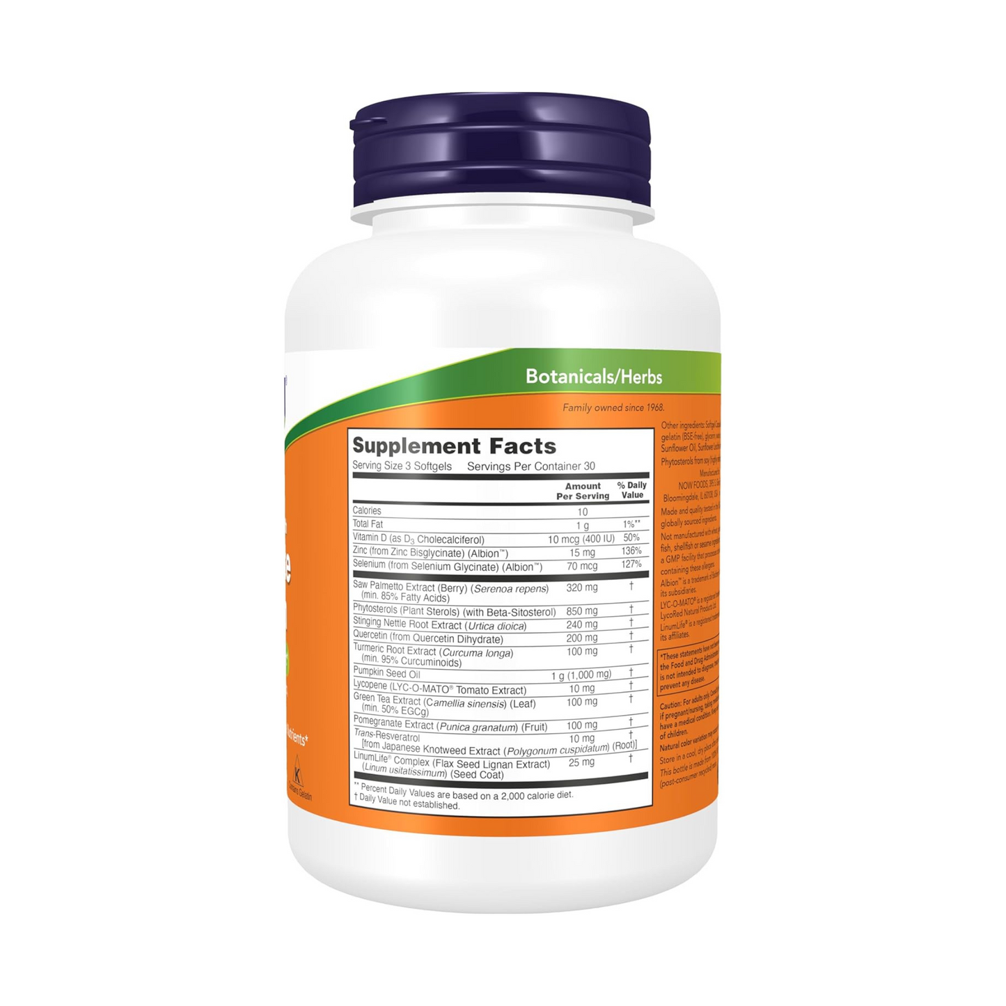 NOW Foods Prostate Health, Saw Palmetto, Beta-Sitosterol e Licopeno, 90 Softgels