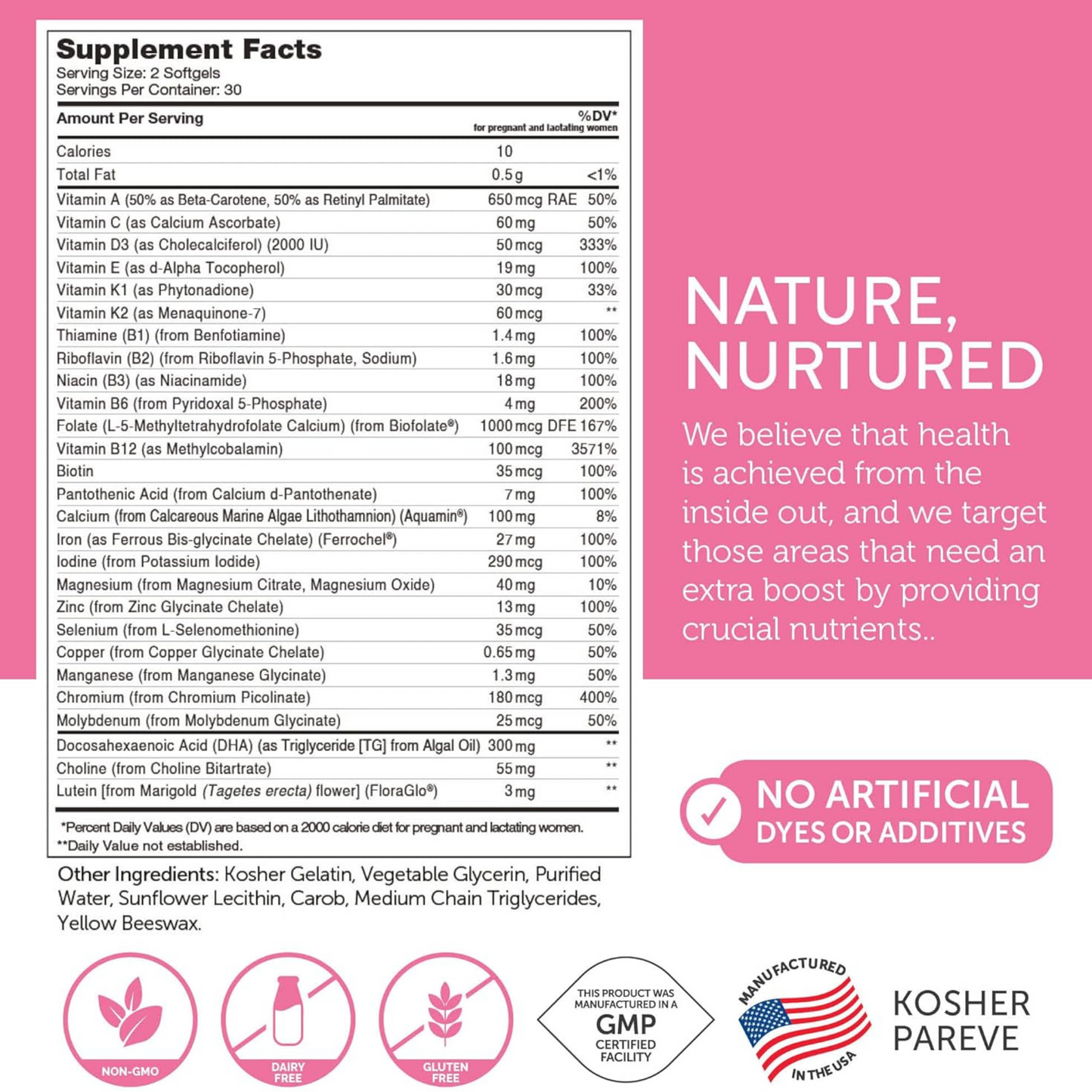 Zahler, Vitamina Pré-natal com DHA e Folato, Multivitamínico para Gestantes com Ferro, Kosher, 60 Cápsulas Gelatinosas