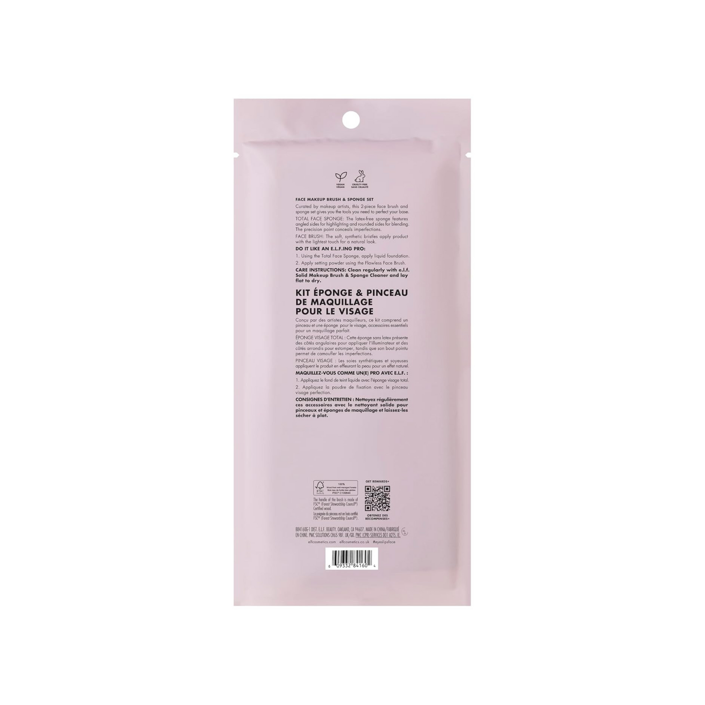 e.l.f. Duo Complexion Brush & Sponge, Kit com Pincel e Esponja para Rosto, Vegano e Livre de Crueldade