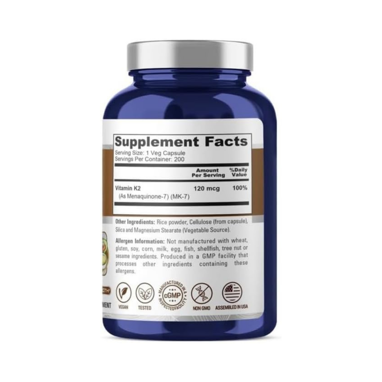 NusaPure, Vitamina K2 MK7, 120 mcg, 200 cápsulas vegetais