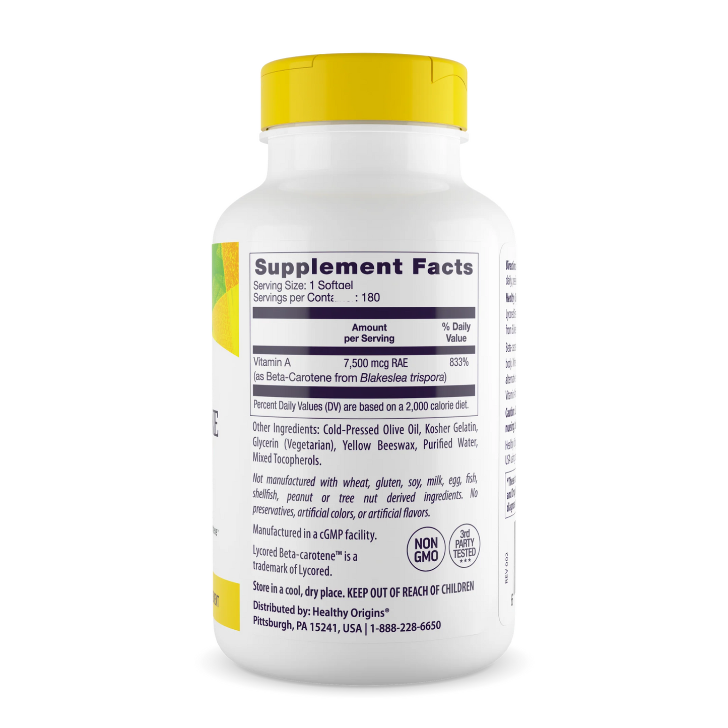 Healthy Origins, Beta Carotene, 25,000 IU, 180 Gels