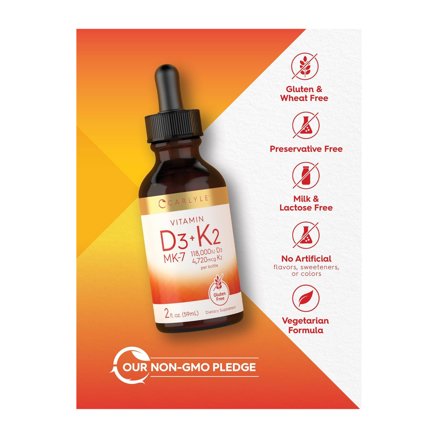 Carlyle Vitamina D3 e K2 como MK-7 Líquido, 2 fl oz
