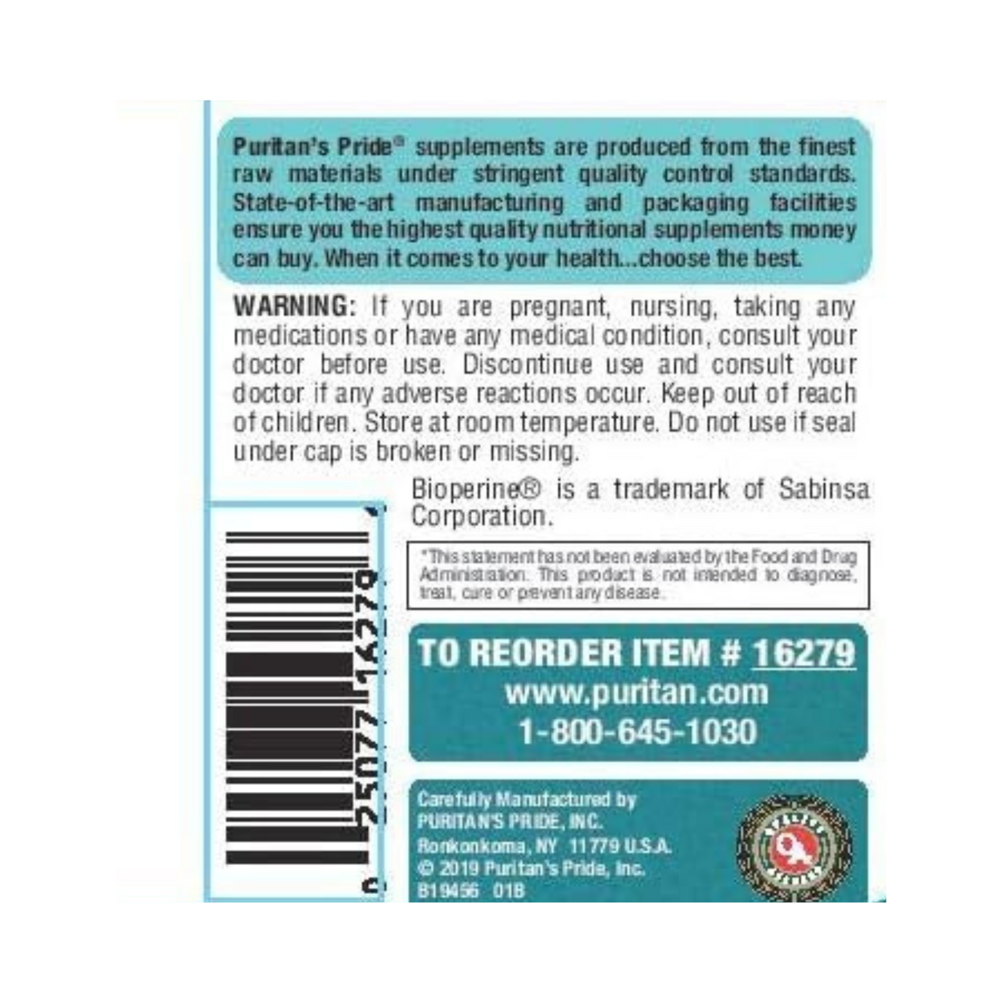 Puritan's Pride Curcumina de Açafrão, 1000 mg, 120 Cápsulas