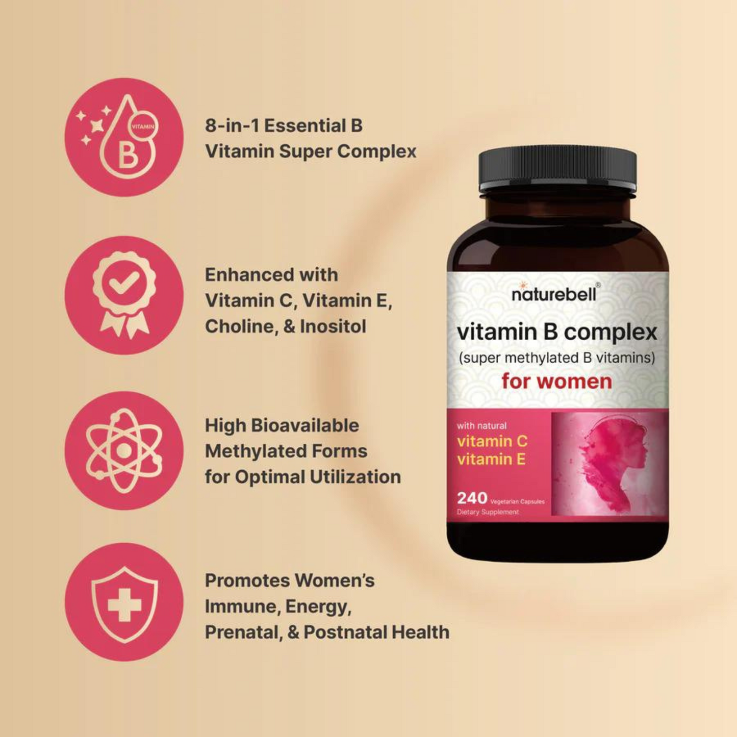 NatureBell Complexo de Vitamina B para Mulheres 240 Cápsulas Vegetais