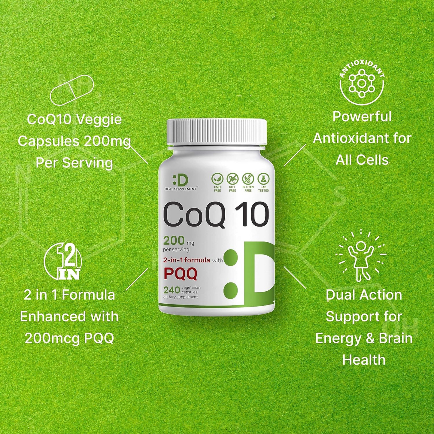 Deal Supplement CoQ10 200 mg + PQQ 200 mcg 240 Cápsulas Vegetais