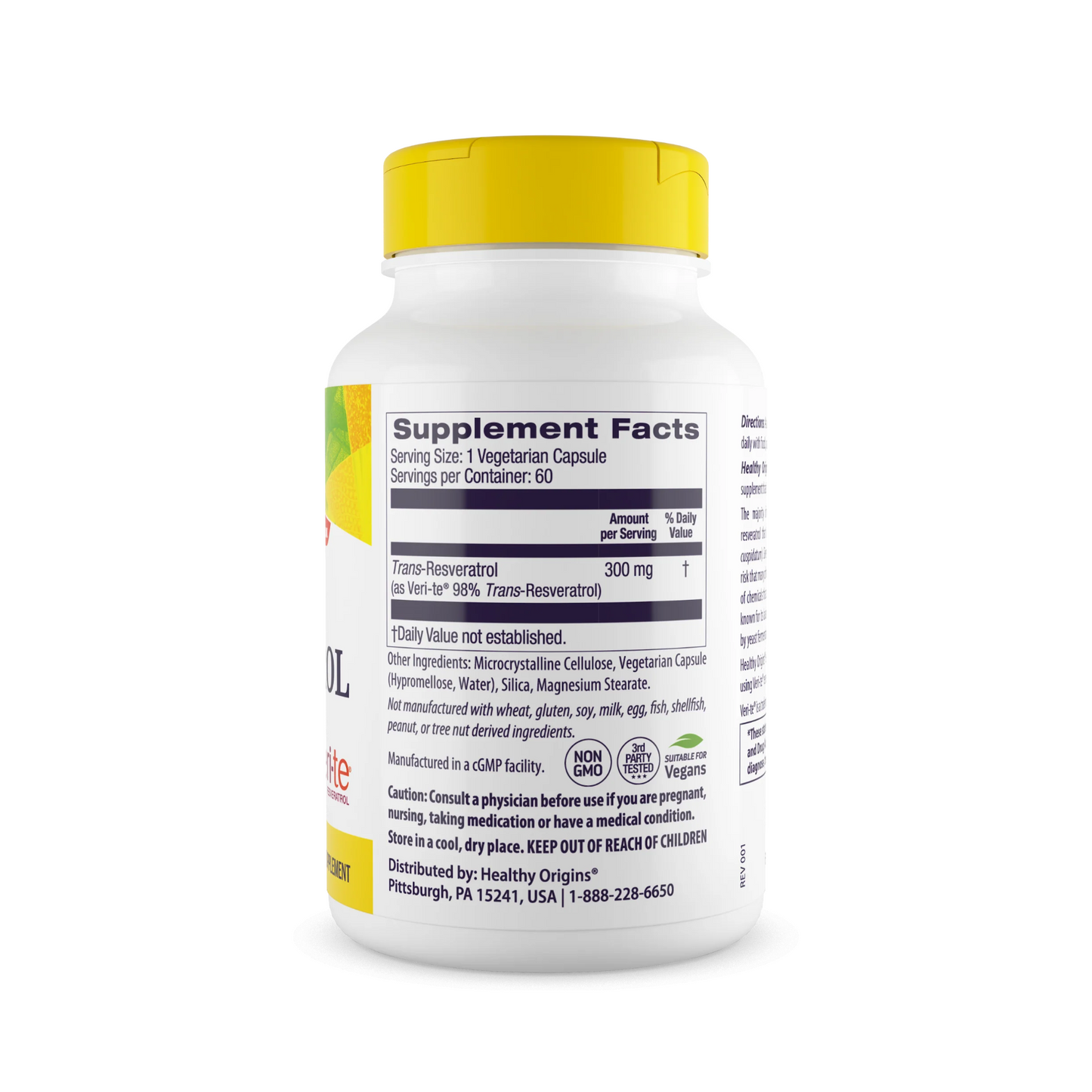 Healthy Origins Resveratrol Fermentado 300 mg (Trans-Resveratrol), 60 Cápsulas Vegetais
