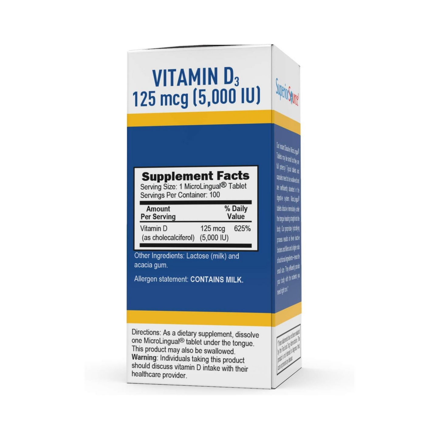 Superior Source, Vitamina D3 Extra Forte, 125 mcg, 5000 UI, 100 Comprimidos