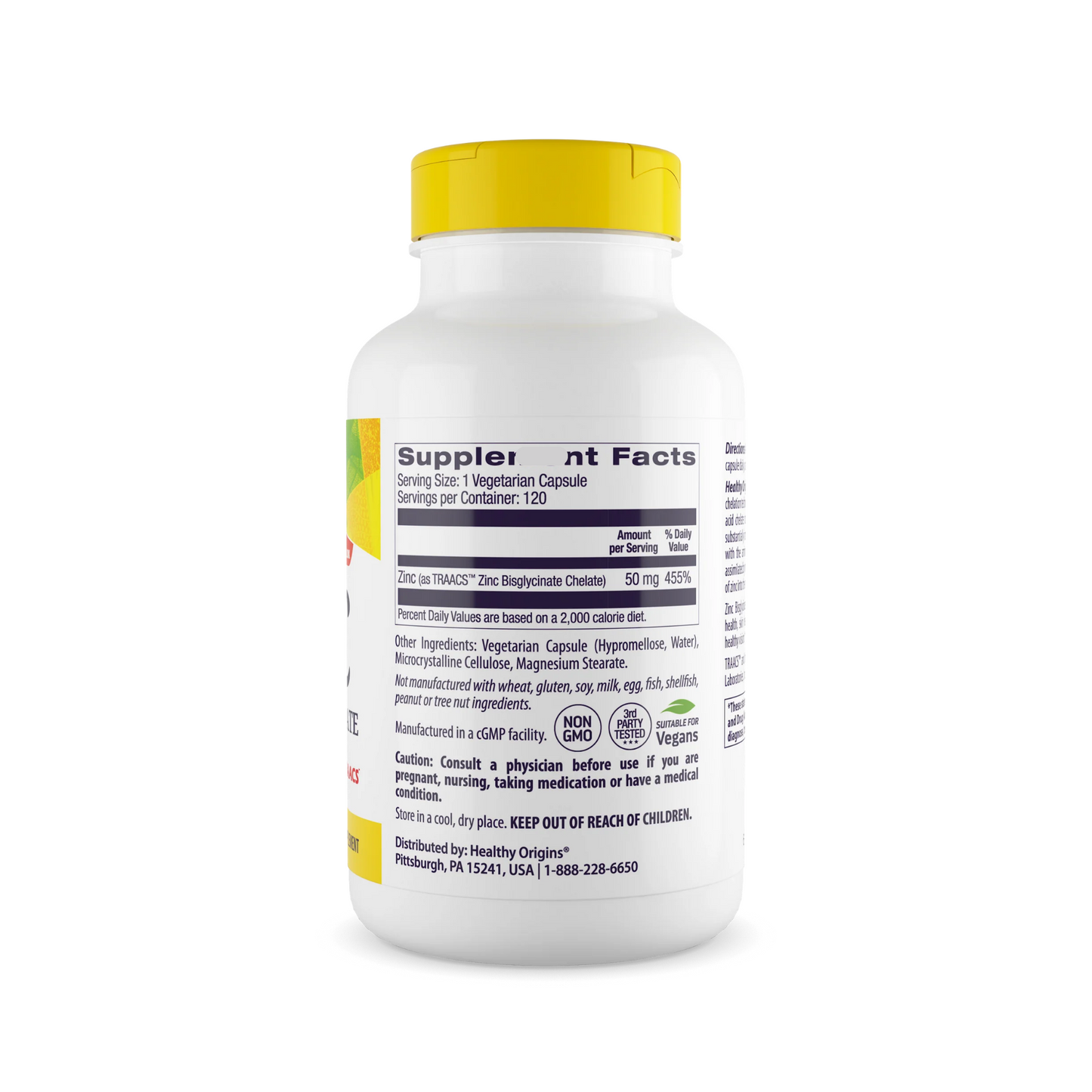 Healthy Origins Quelato de Bisglicinato de Zinco 50 mg, 120 Cápsulas Vegetais