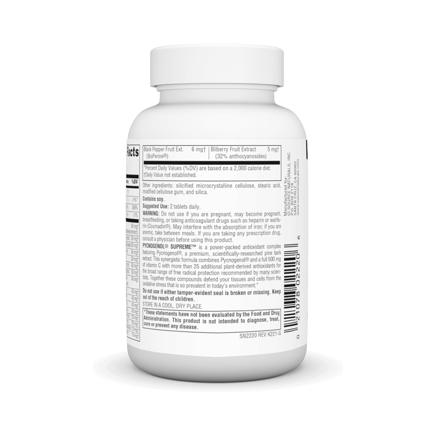 Source Naturals Pycnogenol Supreme, Complexo Antioxidante de Frutas Vermelhas e Botânico, 60 Comprimidos