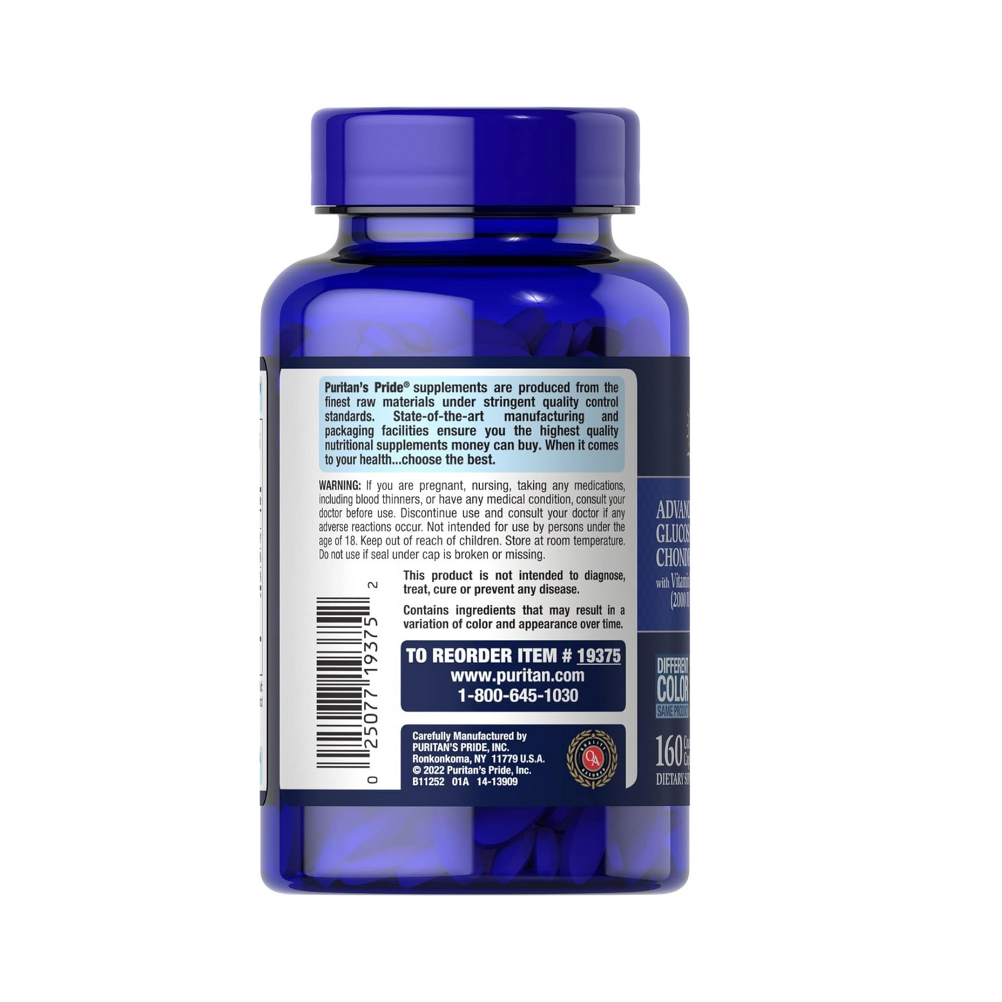 Puritan's Pride Glucosamina condroitina tripla com vitamina D3 cápsulas, 160 unidades
