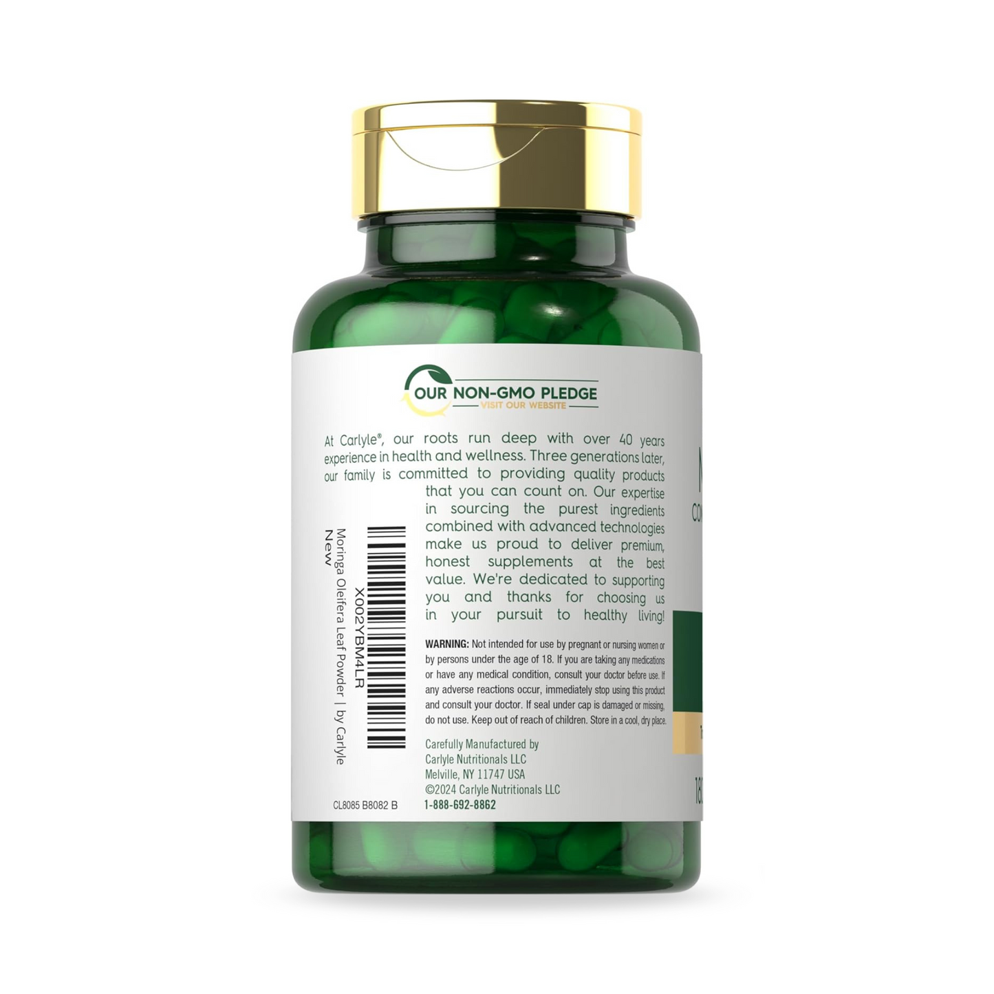 Carlyle Moringa Oleifera, Superalimento Verde Completo, 180 Cápsulas