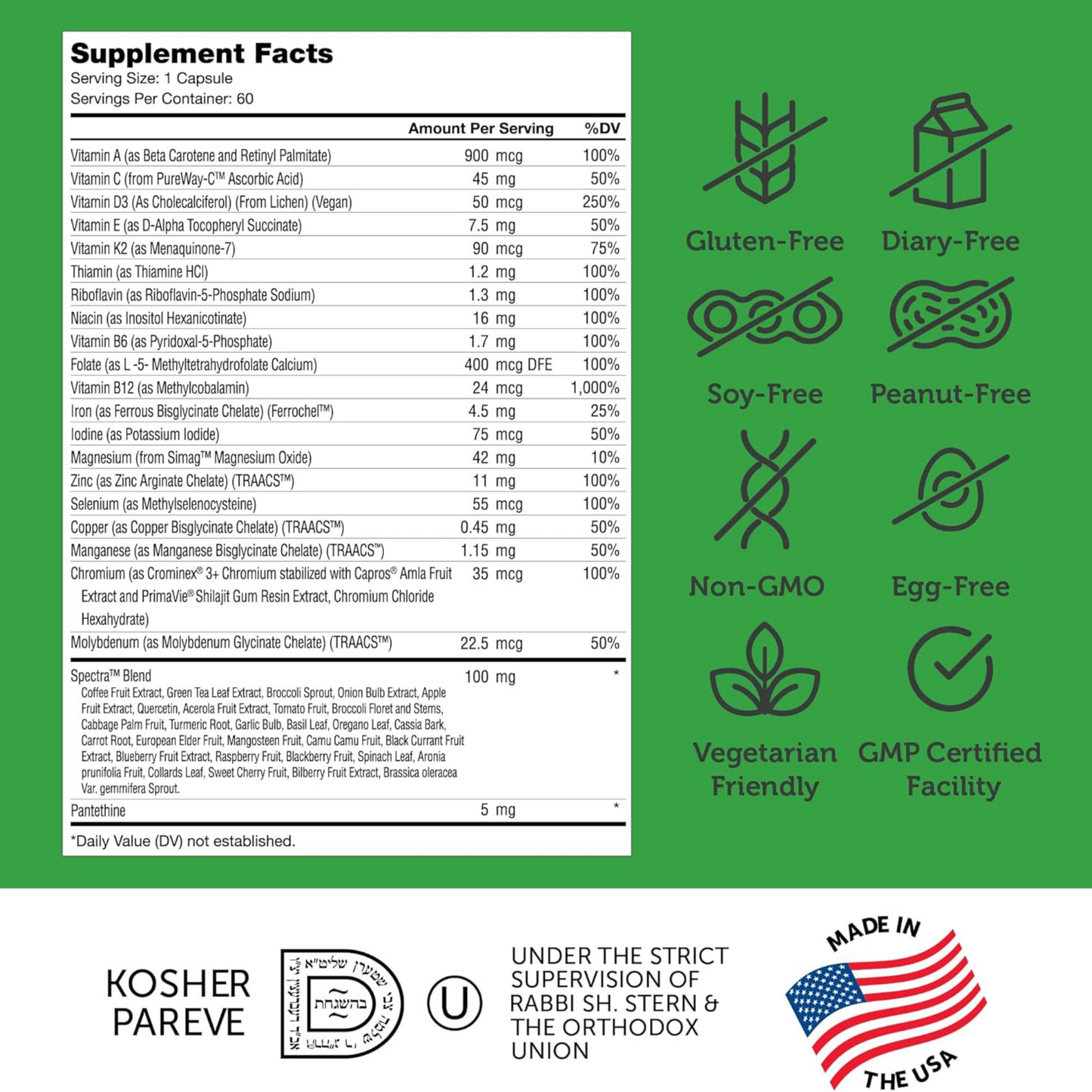 Zahler, Multivitamínico Diário Vegano, Kosher, 60 Cápsulas