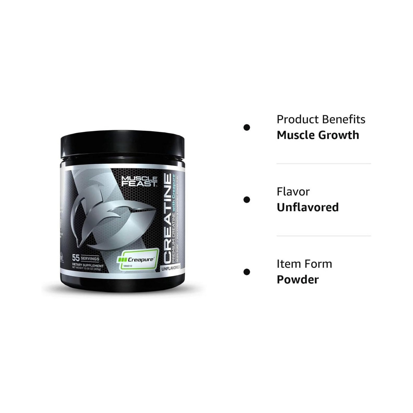 Muscle Feast, Creapure, Creatina Monohidrato em Pó, Vegan Keto Friendly, 300g