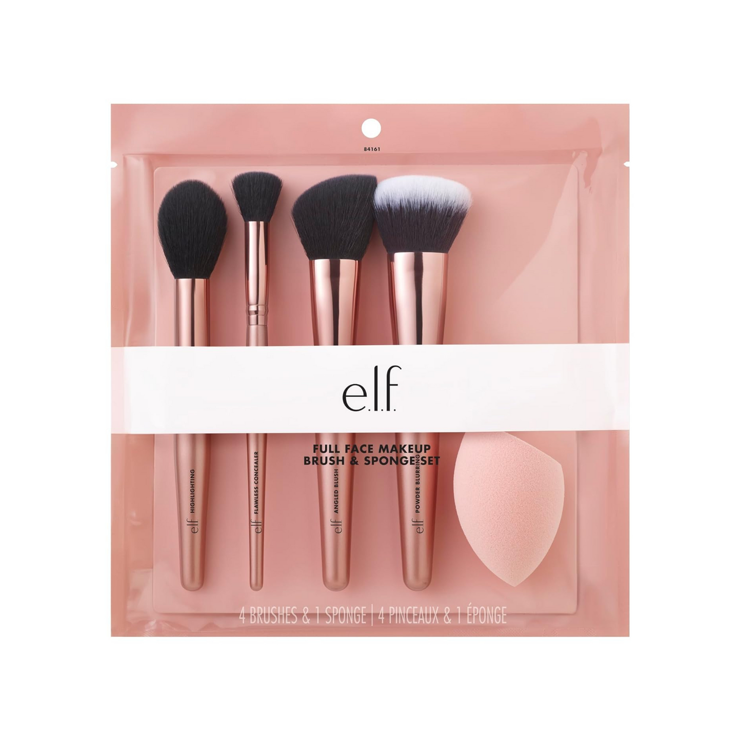 e.l.f. Kit Complexion Essentials, Pincéis para Corretivo, Pó, Blush e Iluminador + Esponja, Vegano e Livre de Crueldade
