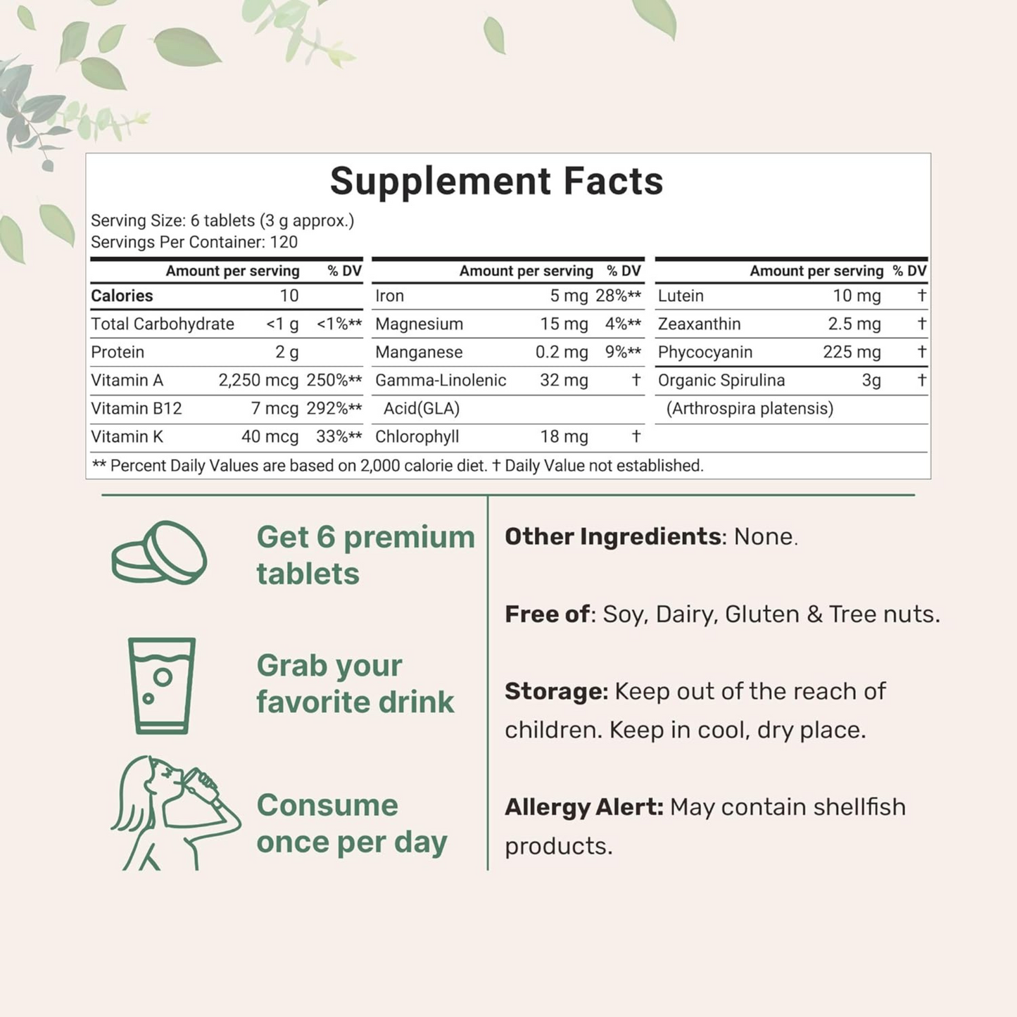 Micro Ingredients Spirulina Orgânica, 3000 mg por Dose, 720 Comprimidos