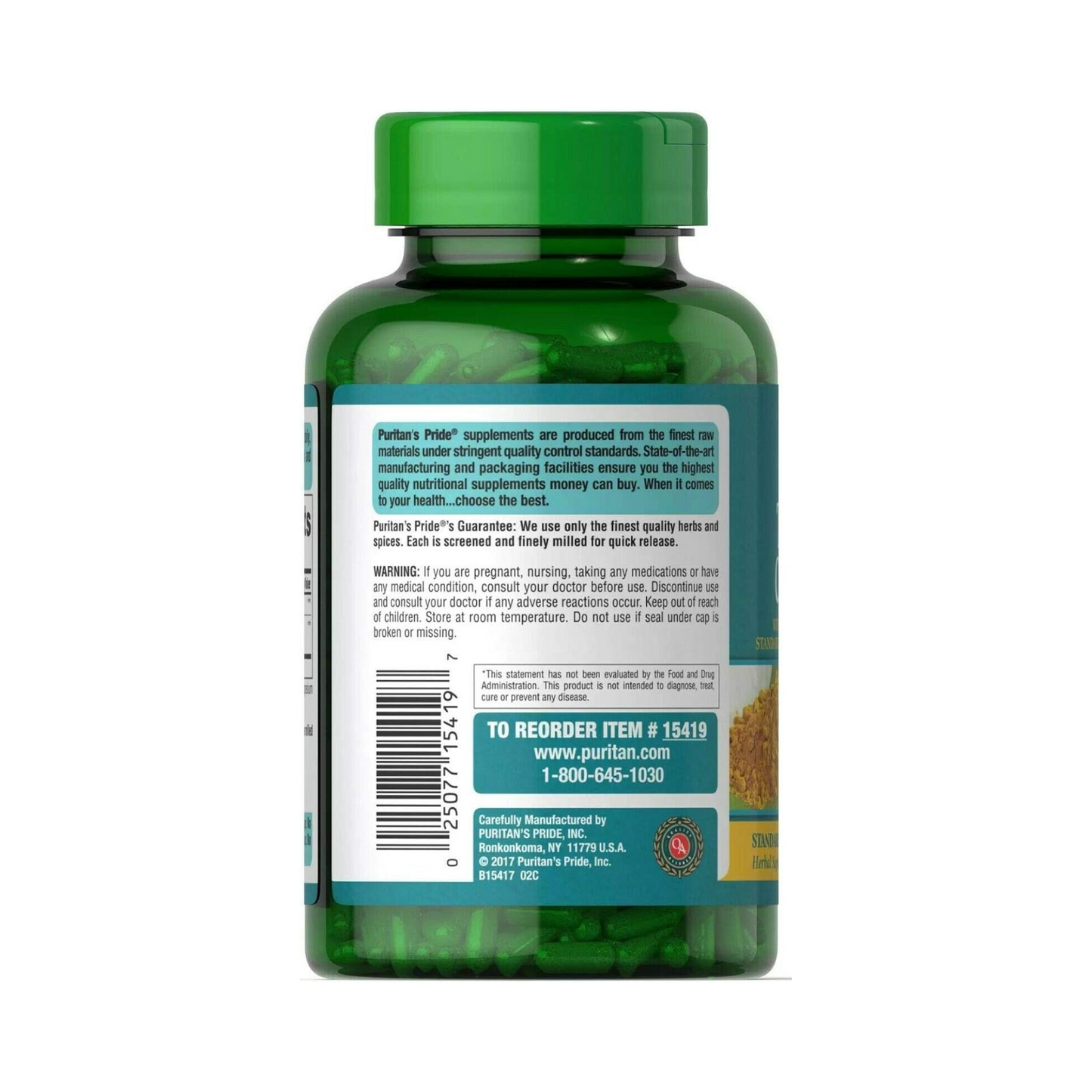 Puritan's Pride Cúrcuma (Turmeric Curcumin) 500mg, 180 Cápsulas