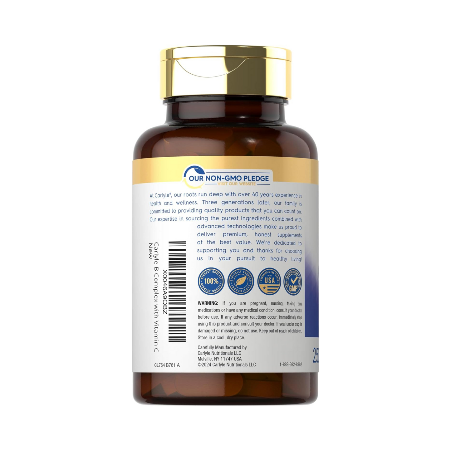 Carlyle Complexo de Vitamina B com Vitamina C, 250 Comprimidos