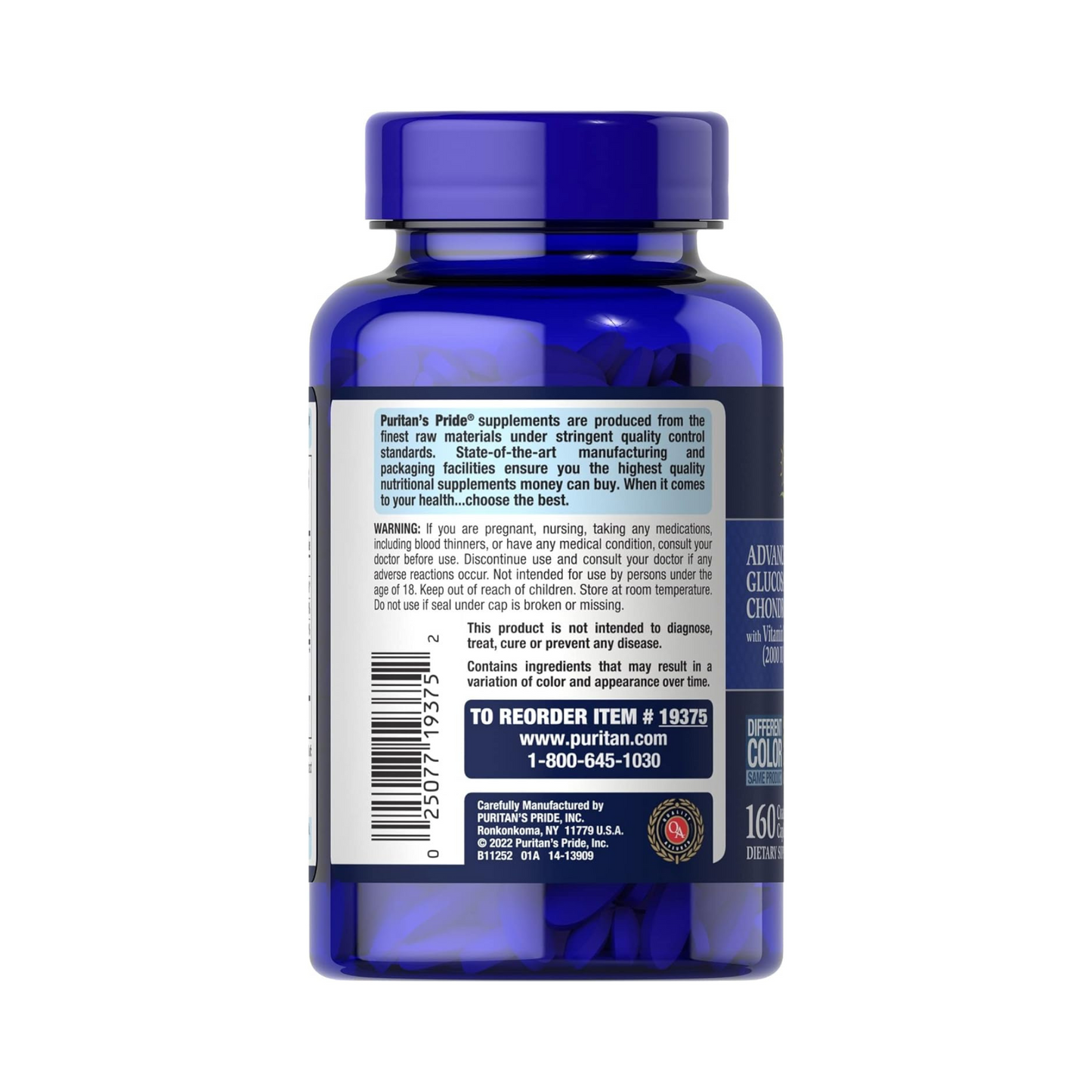 Puritan's Pride, Tripla Força Glucosamina Condroitina com Cápsulas de Vitamina D3, 160 Cápsulas