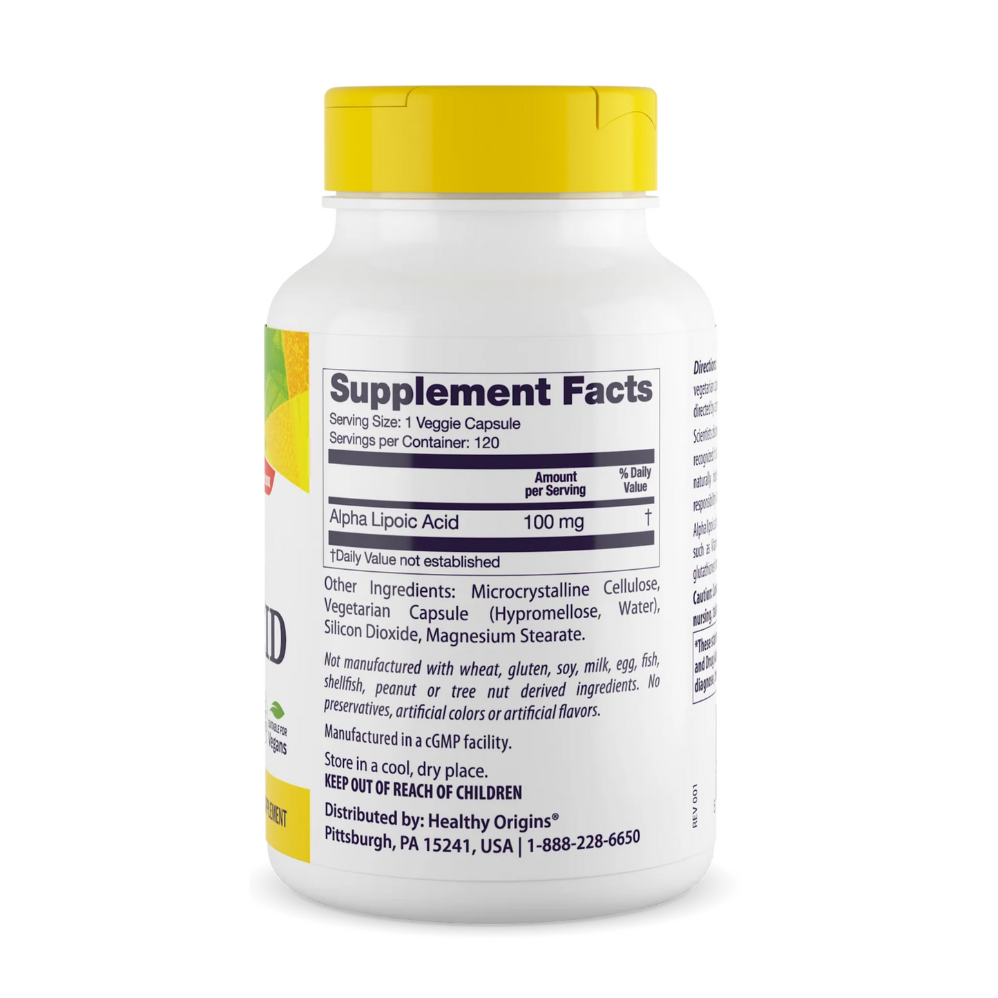 Healthy Origins Ácido Alfa Lipóico 100 mg, 120 Cápsulas