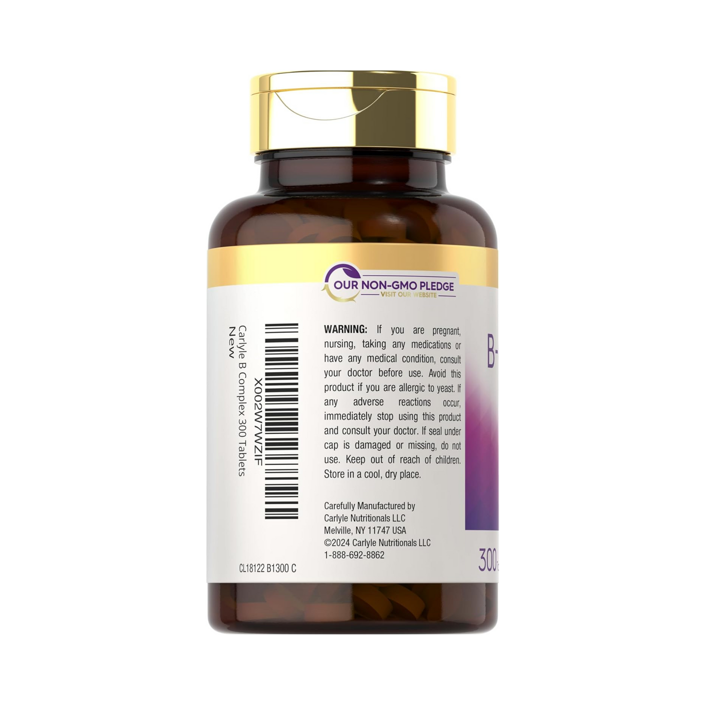 Carlyle Complexo de Vitamina B com B12, Alta Potência, 300 Comprimidos