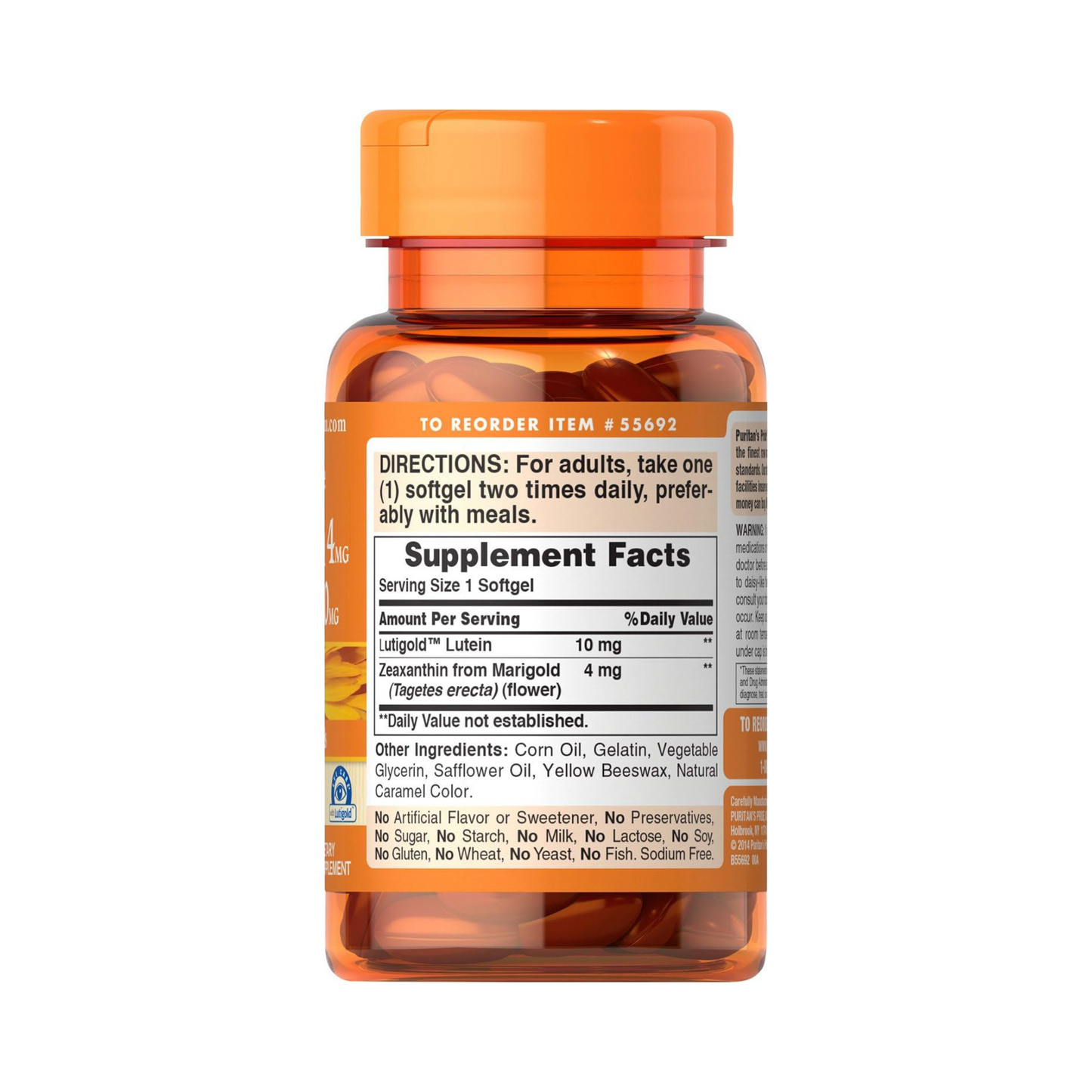 Puritan's Pride, Zeaxantina 4 m, Luteína 10 mg, 60 Cápsulas Gelatinosas