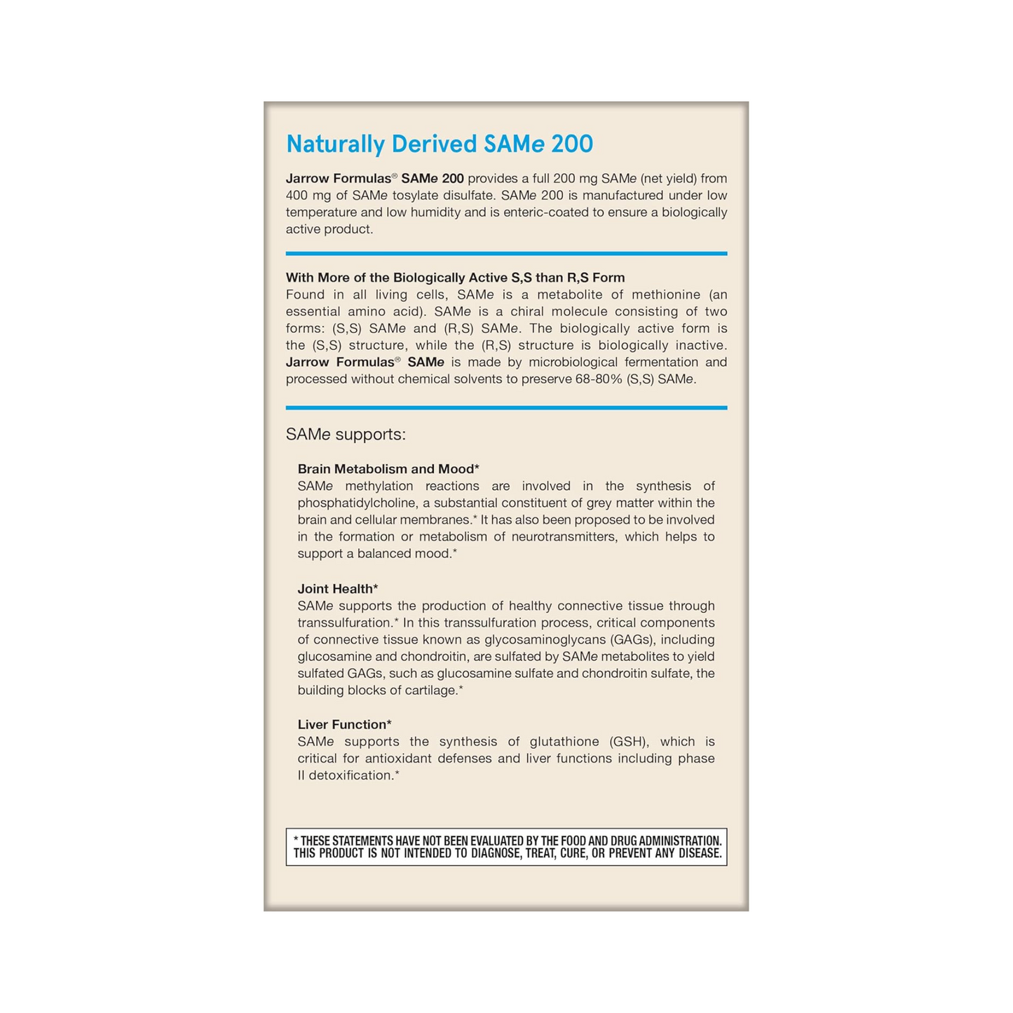 Jarrow Formulas SAMe 200 mg, 60 Tabletes