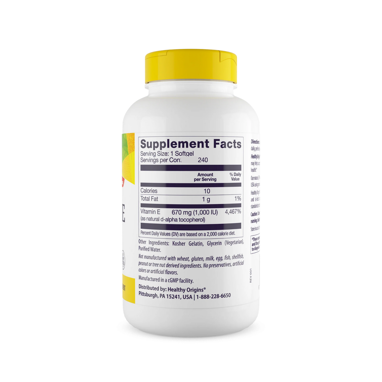 Healthy Origins Vitamina E - 1000 UI (naturais) de tocoferóis mistos, 240 cápsulas gelatinosas