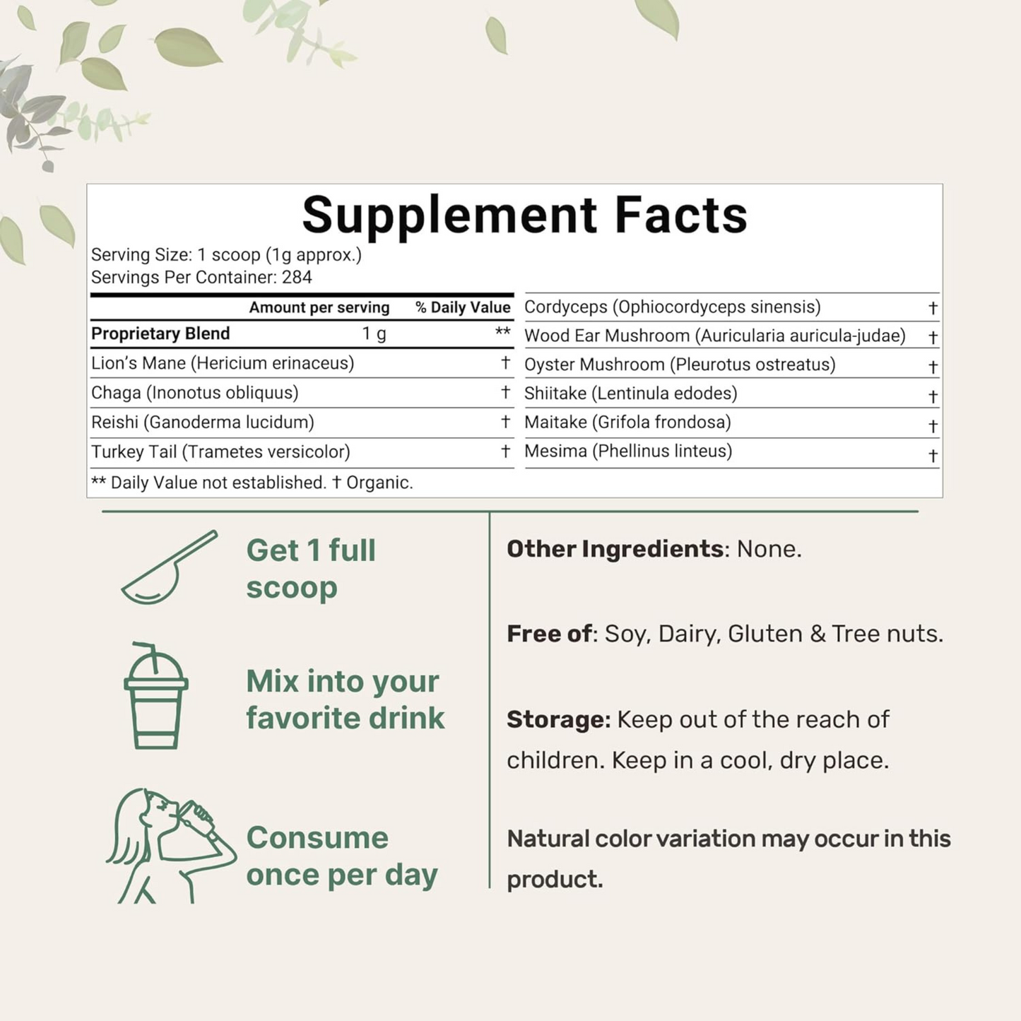 Micro Ingredients Complexo de Cogumelos 10 em 1 Orgânico, 284 g, Suporte Imunológico