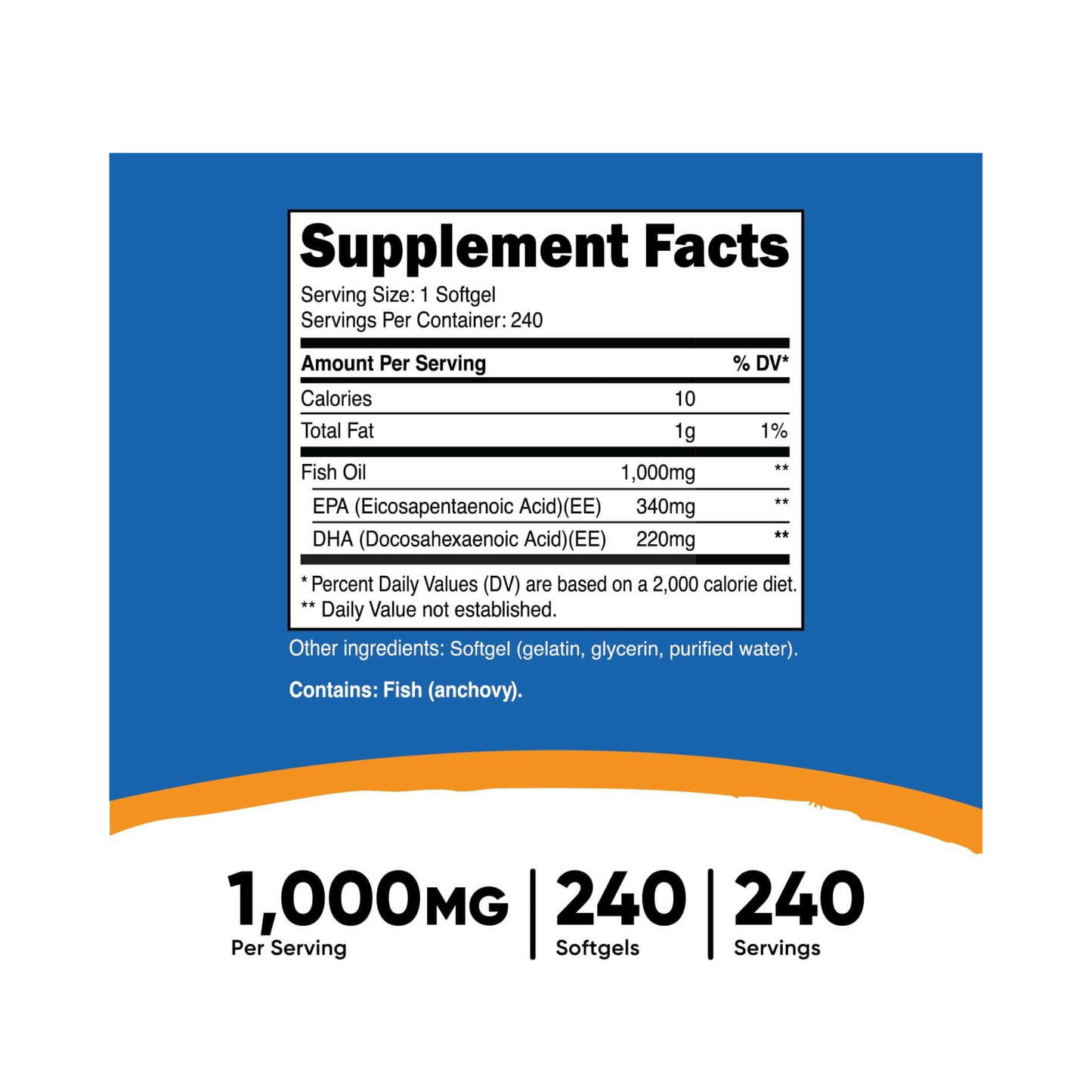 Nutricost Óleo de Peixe Ômega 3 com 340 mg EPA e 220 mg DHA 240 Cápsulas