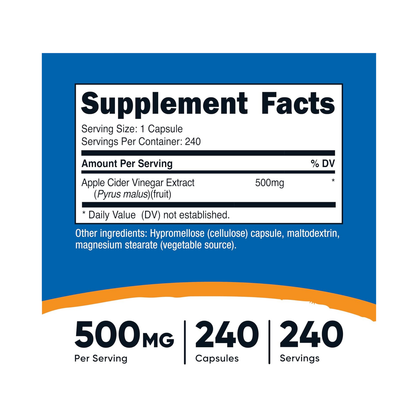 Nutricost Vinagre de Maçã 500 mg 240 Cápsulas Vegetarianas