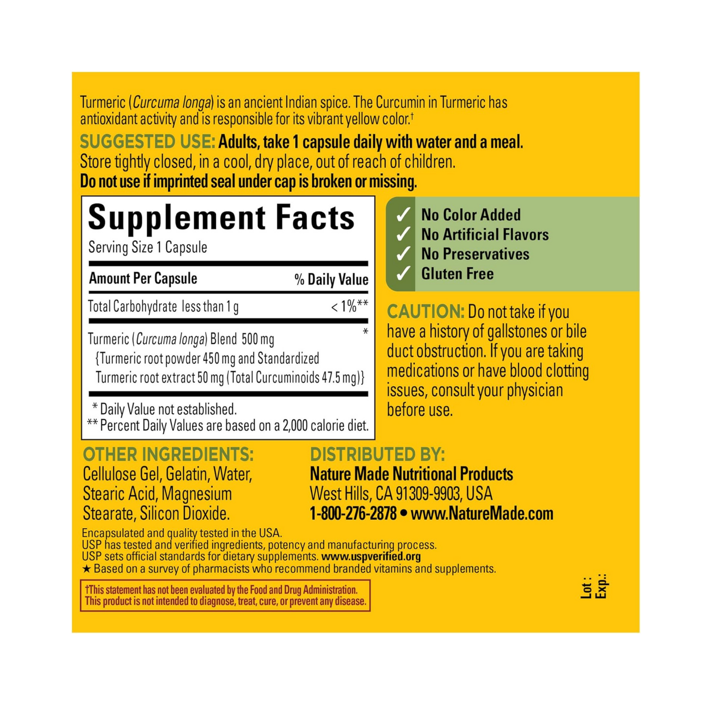 Nature Made, Curcumina de Açafrão, 500 mg, 120 Cápsulas