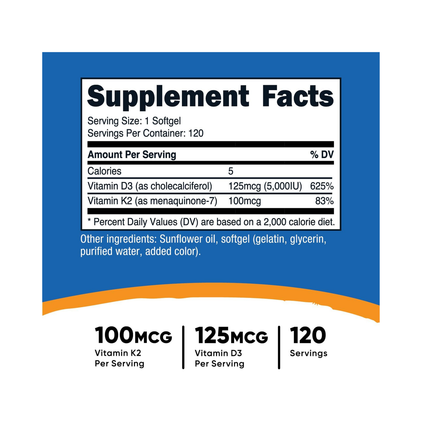 Nutricost Vitamina K2 (MK7) 100 mcg + D3 5000 UI 120 Cápsulas