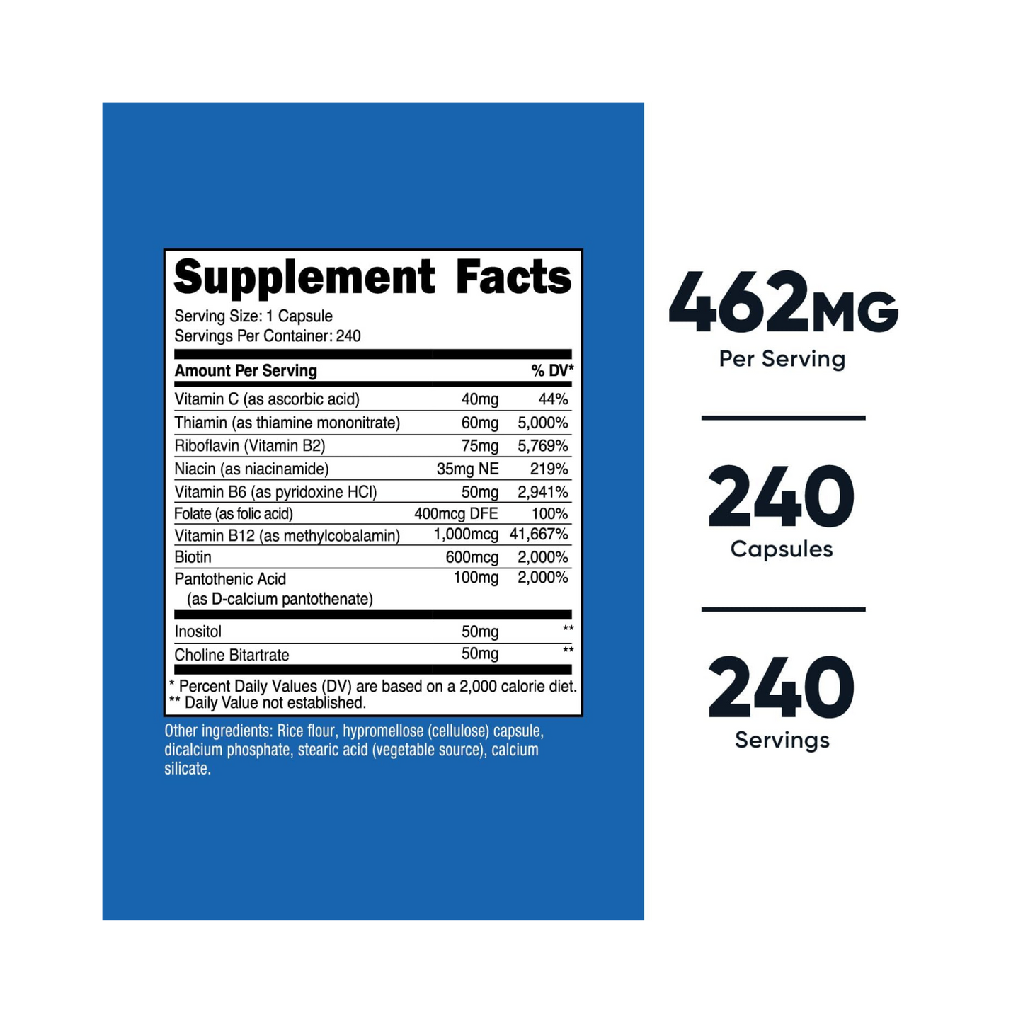 Nutricost Complexo de Vitamina B 462 mg com Vitamina C 240 Cápsulas